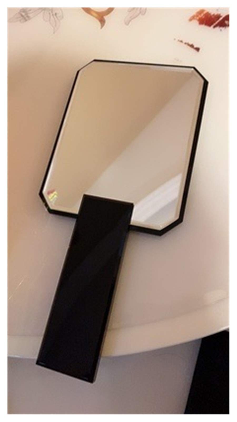 1PC Black Acrylic Hand Mirror with Logo - Portable Cosmetic Mirror for Salon, Barbershop & Home Use - Perfect for Hair Styling, Makeup & Travel