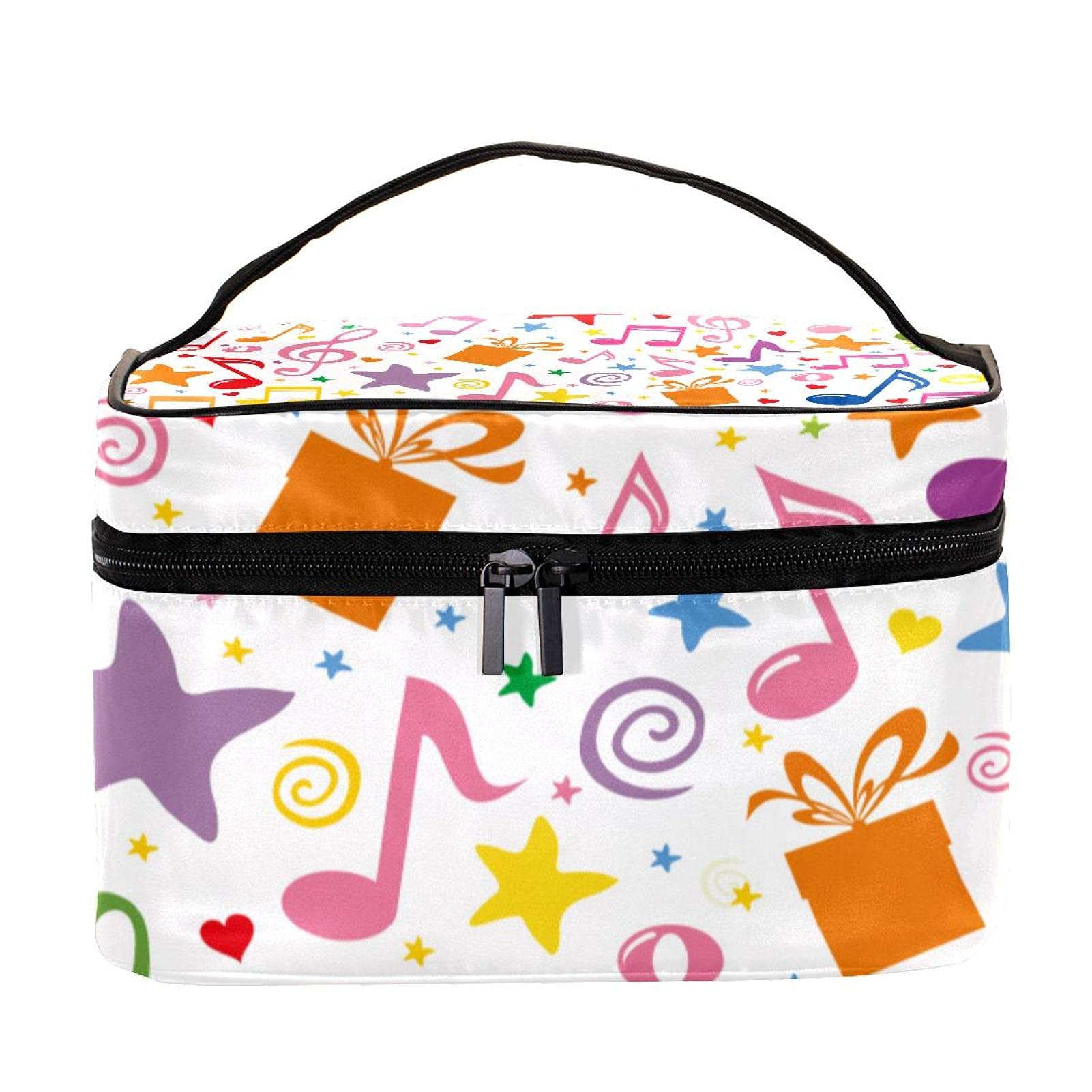 Stylish Red Rosy Yellow Musical Notes Travel Makeup Bag - Large Cosmetic Organizer with Zipper for Women & Girls | Perfect for Travel, Gym & Daily Essentials Storage