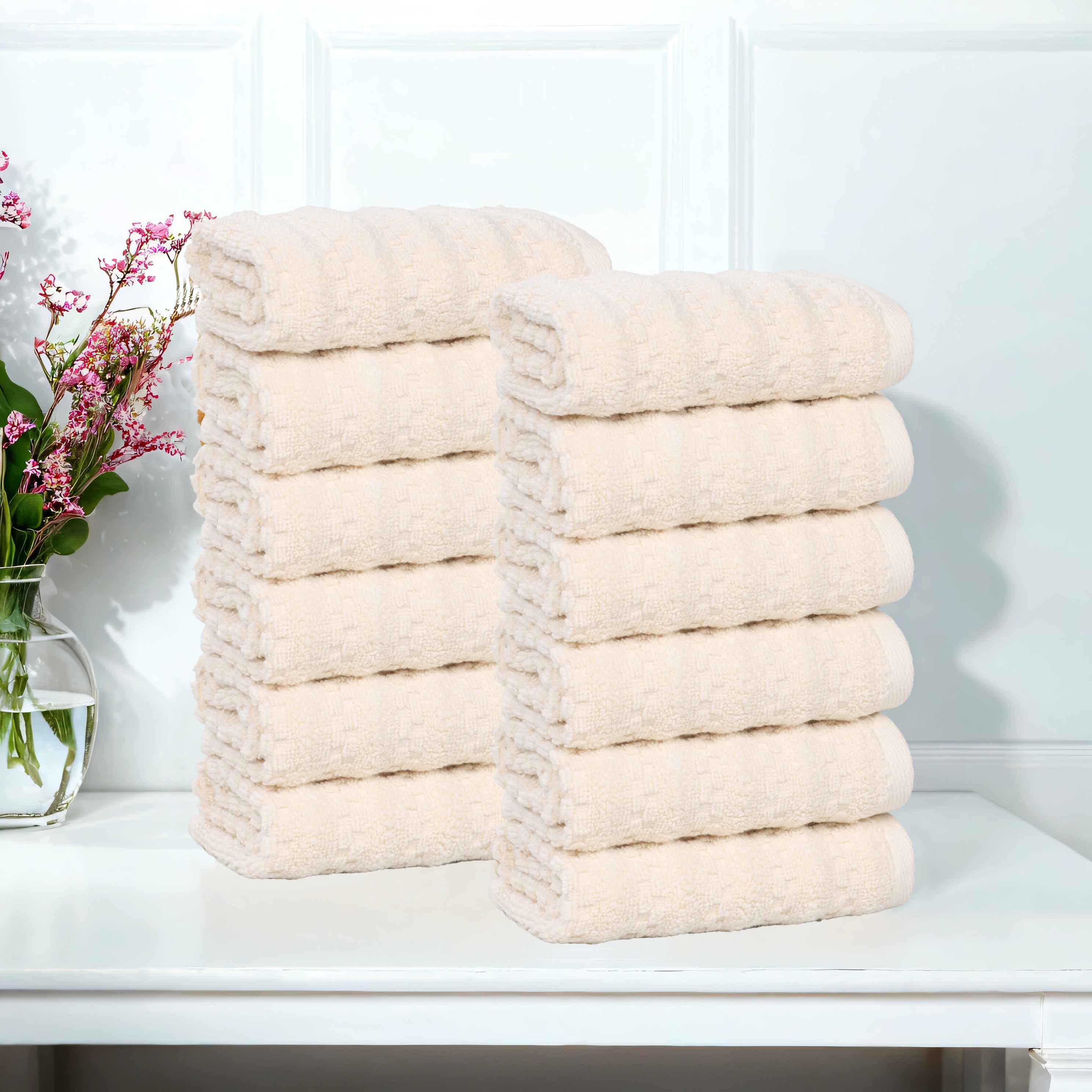 Zuma Zero Twist Cotton Medium Weight Face Towels & Washcloths - 12 Pack | Soft & Absorbent for Spa, Gym, Baby Care & Daily Use