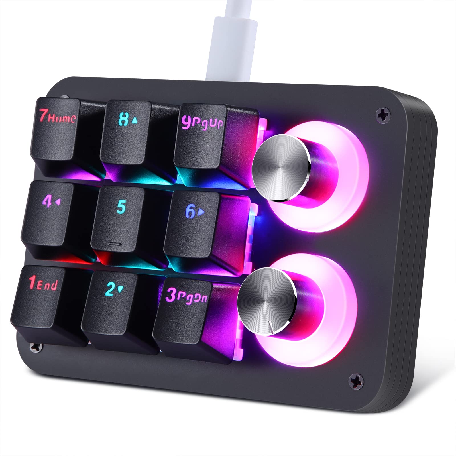 Koolertron 9-Key One-Handed Macro Keyboard - RGB Backlit, Programmable for Gaming & Office