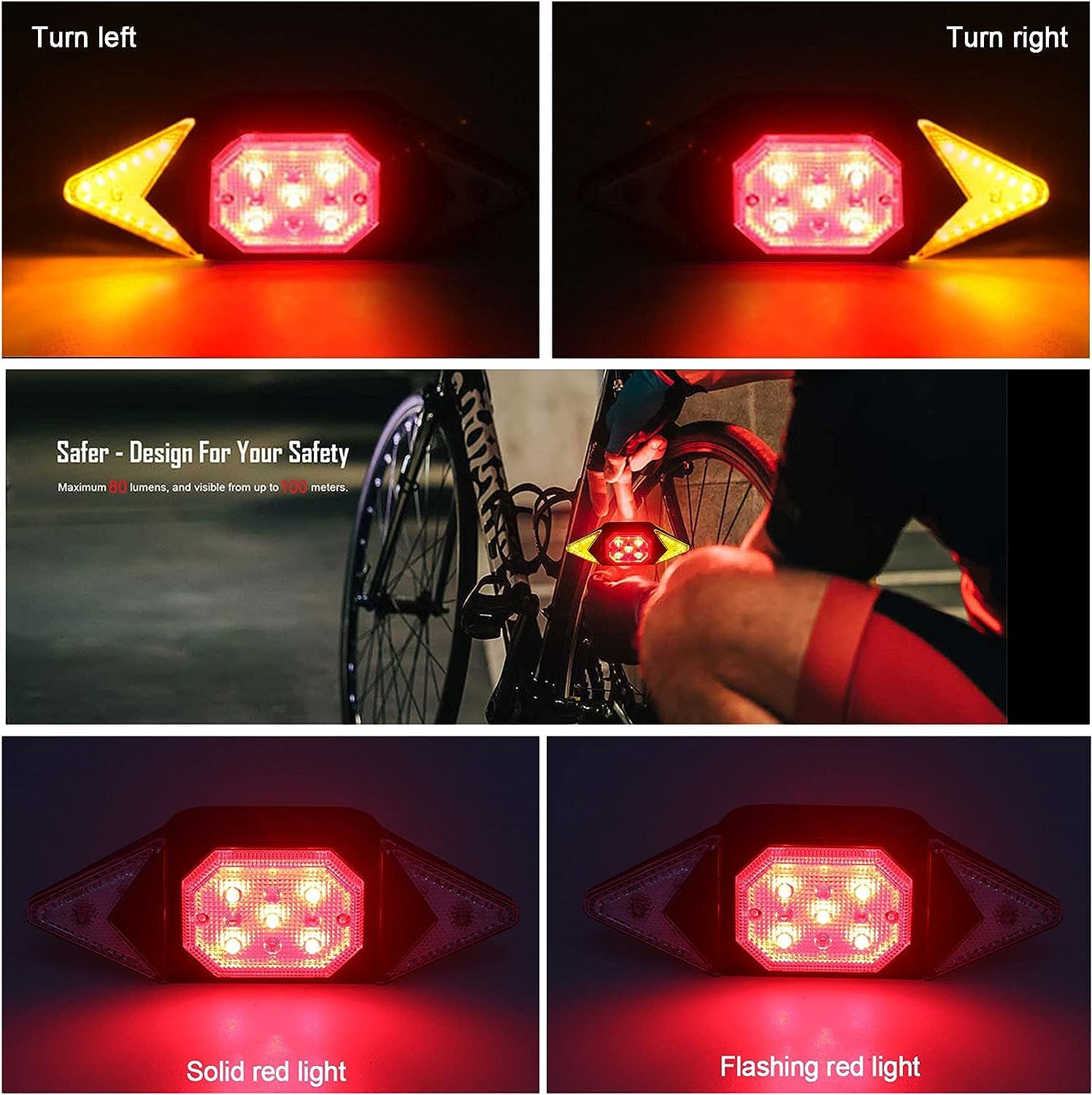 Rechargeable Bike Turn Signals & Rear Bike Lights - Waterproof LED Bicycle Indicators for Night Riding Safety (2024 Bike Accessories) - Perfect for Commuting, Mountain Biking & Urban Cycling