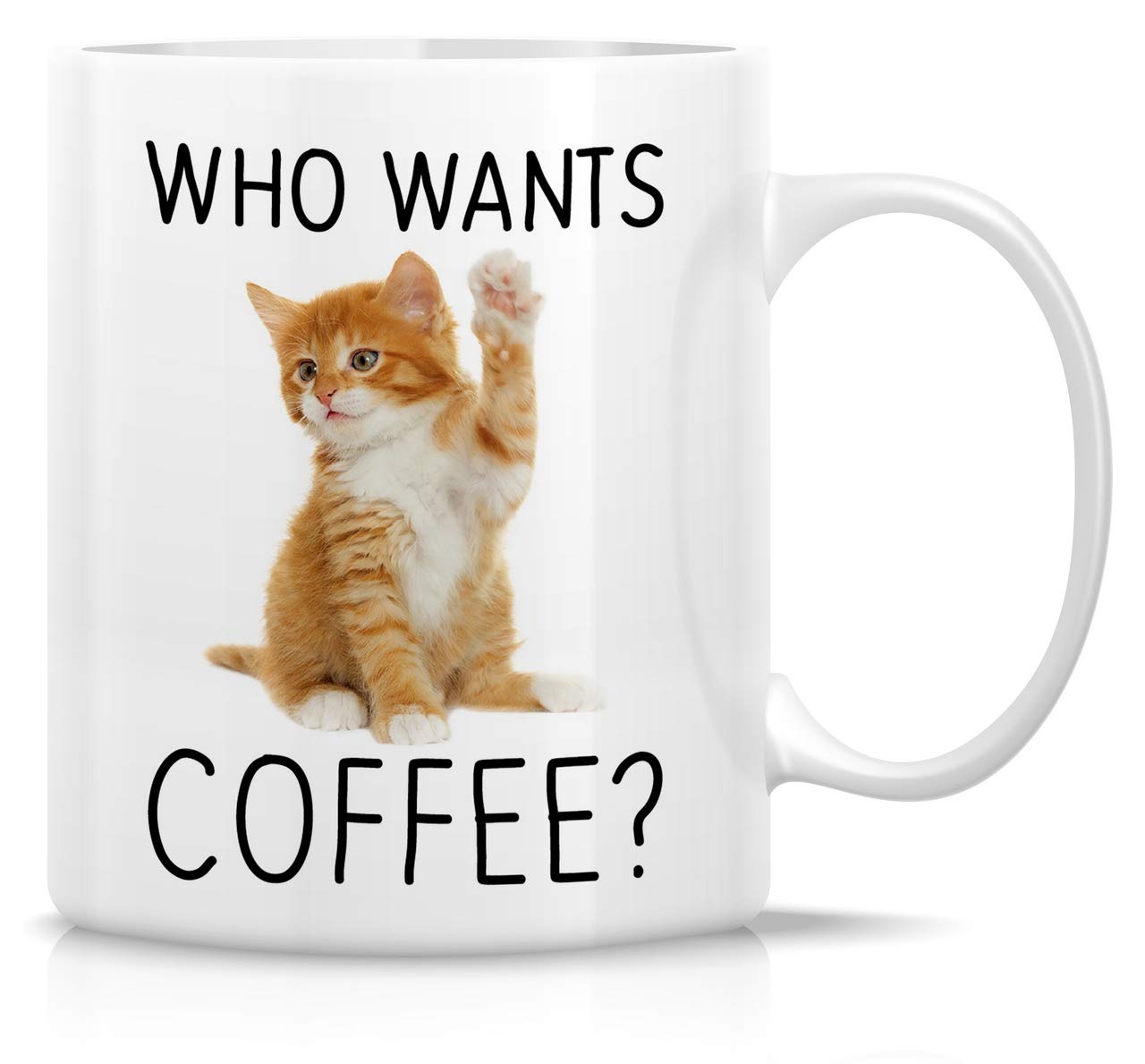 Retreez Funny 11 Oz Ceramic Coffee Mug - 'Who Wants Coffee?' Cute Kitten Design for Cat Lovers - Sarcastic & Motivational Gift for Friends, Coworkers, Family - Perfect for Office, Home & Birthday Gifts