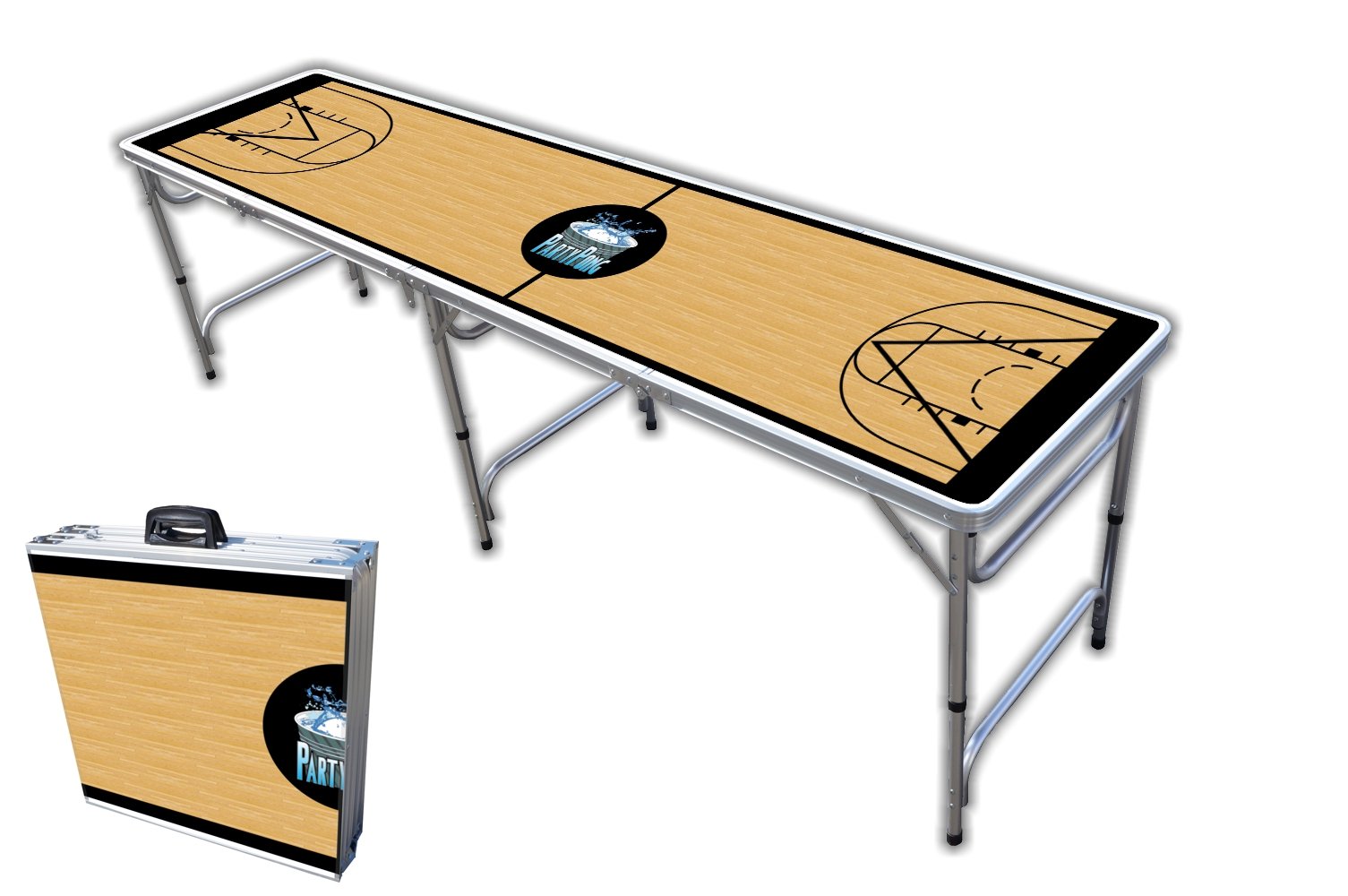 PARTYPONG 8-Foot Beer Pong Table with Basketball Court Design - Premium Outdoor Party Game for Backyard, Tailgating & College Events