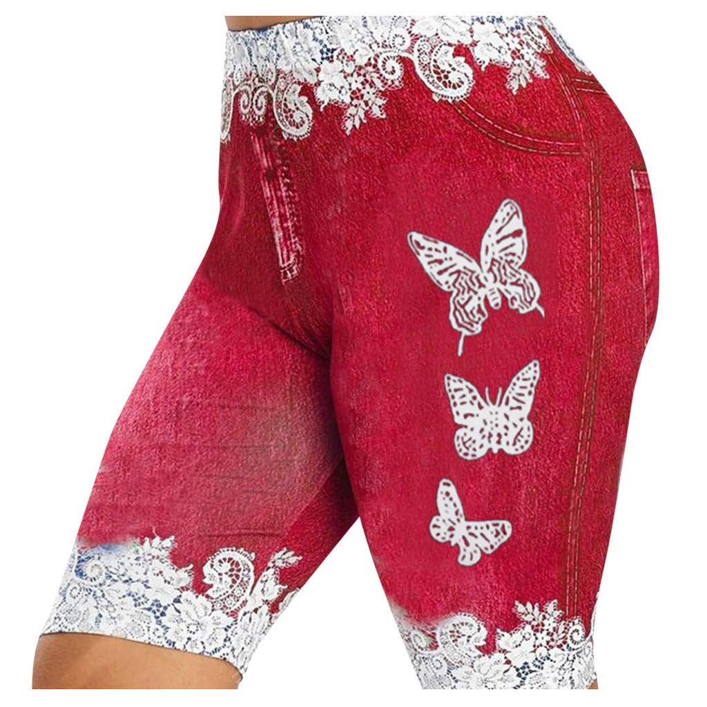 Women's Casual Printed Jeggings - Faux Denim Skinny Pants for Plus Size - Comfortable Stretchy Shorts for Everyday Wear, Workout & Lounge