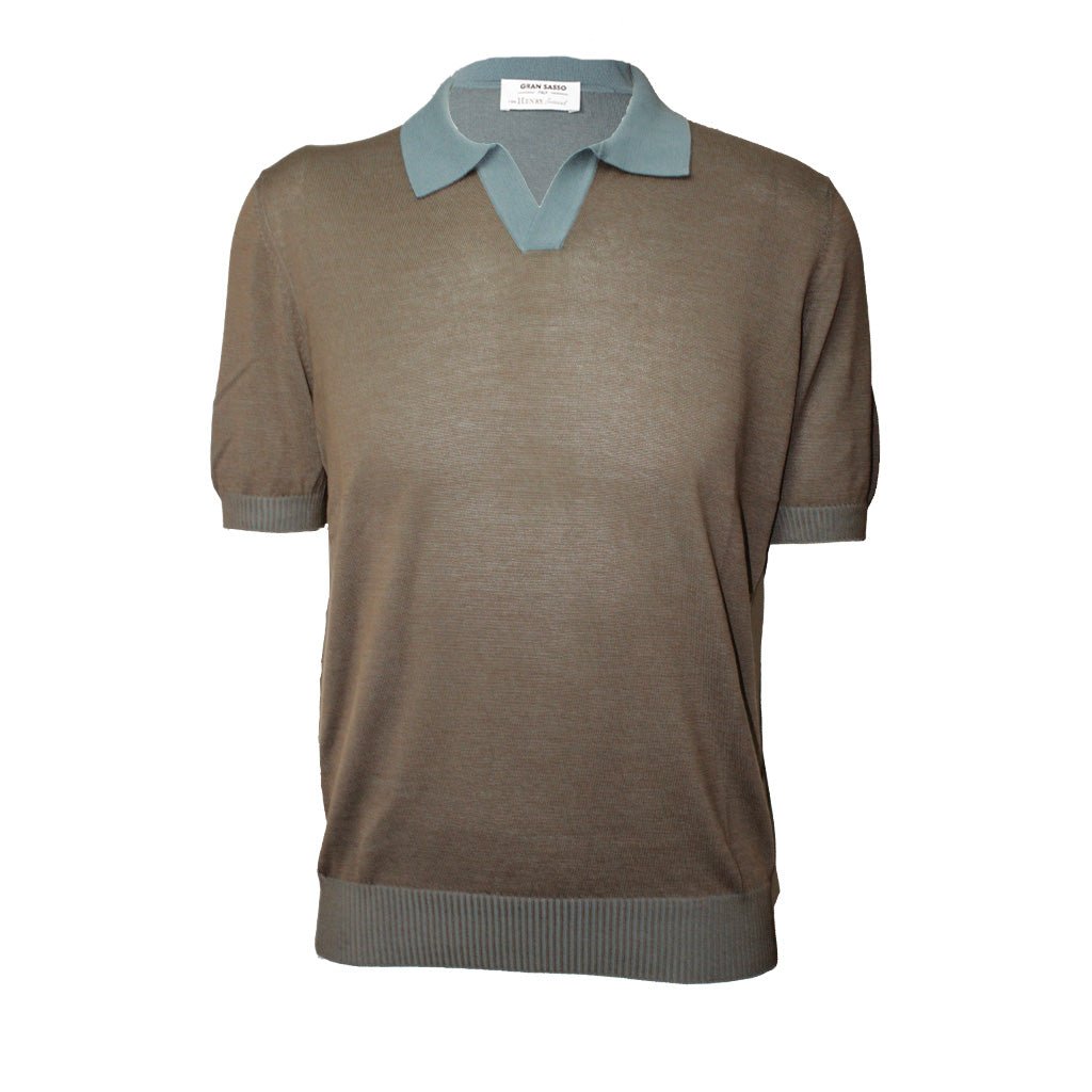 GRAN SASSO Men's Cotton Vanise Skipper Polo Shirt - Blue & Brown - Comfortable Casual Wear for Golf, Boating, and Outdoor Activities