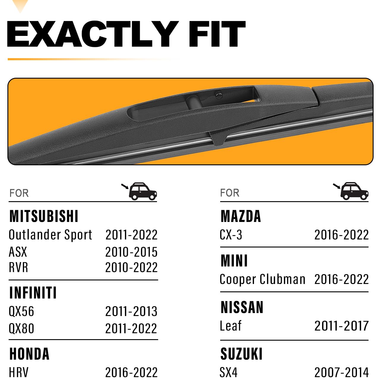 AUTOBOO 10 Inch Rear Wiper Blade Replacement for Mitsubishi Outlander Sport 2021-2011, Honda HR-V 2022-2016, Nissan Leaf, Infiniti QX80 QX56 - High Quality OEM Fit Windshield Wiper Blade (Pack of 1) - Perfect for Rainy Weather and Winter Driving Conditions