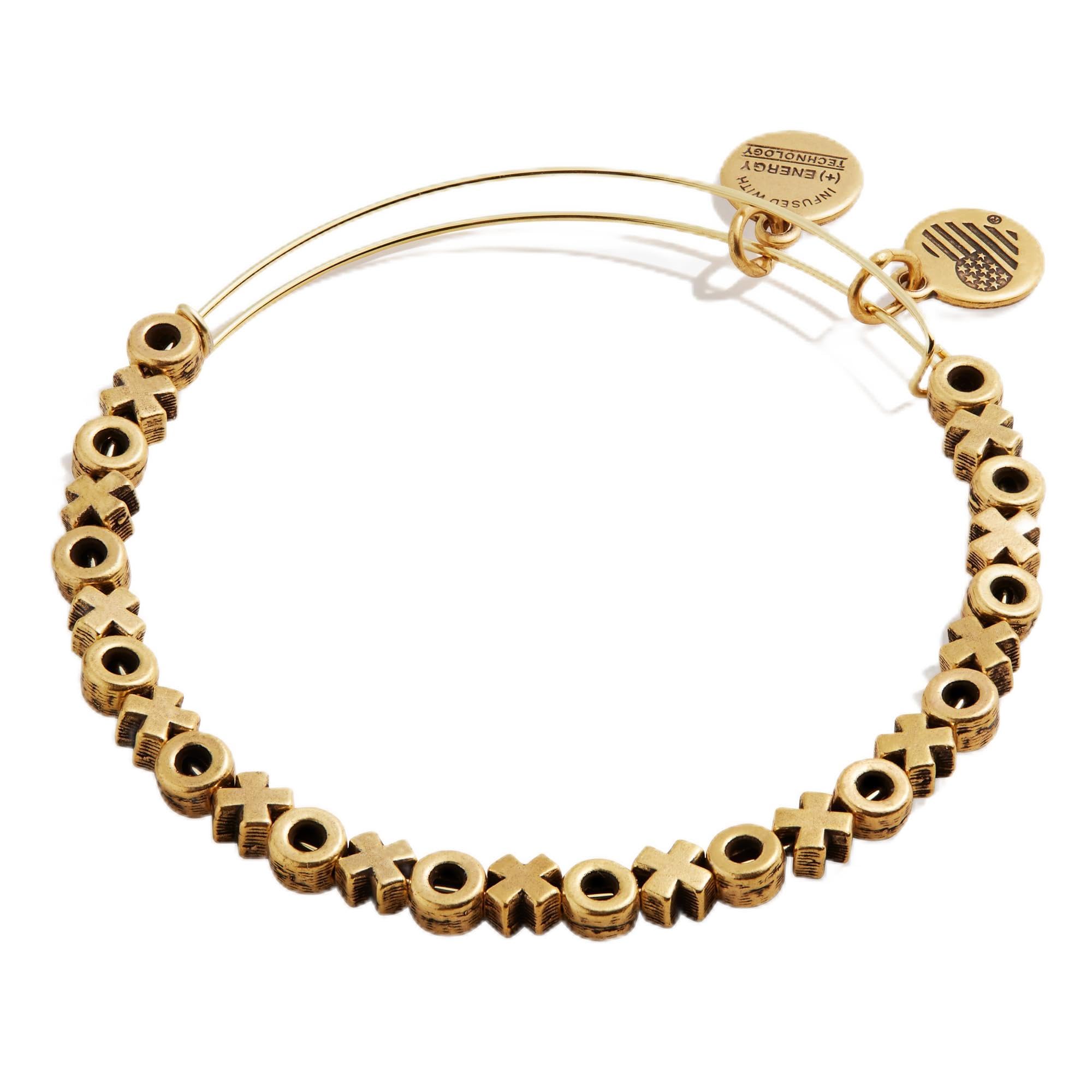 Alex and Ani XOXO Expandable Beaded Bangle Bracelet in Rafaelian Gold - Adjustable Women's Jewelry for Everyday Wear, Gifts & Special Occasions