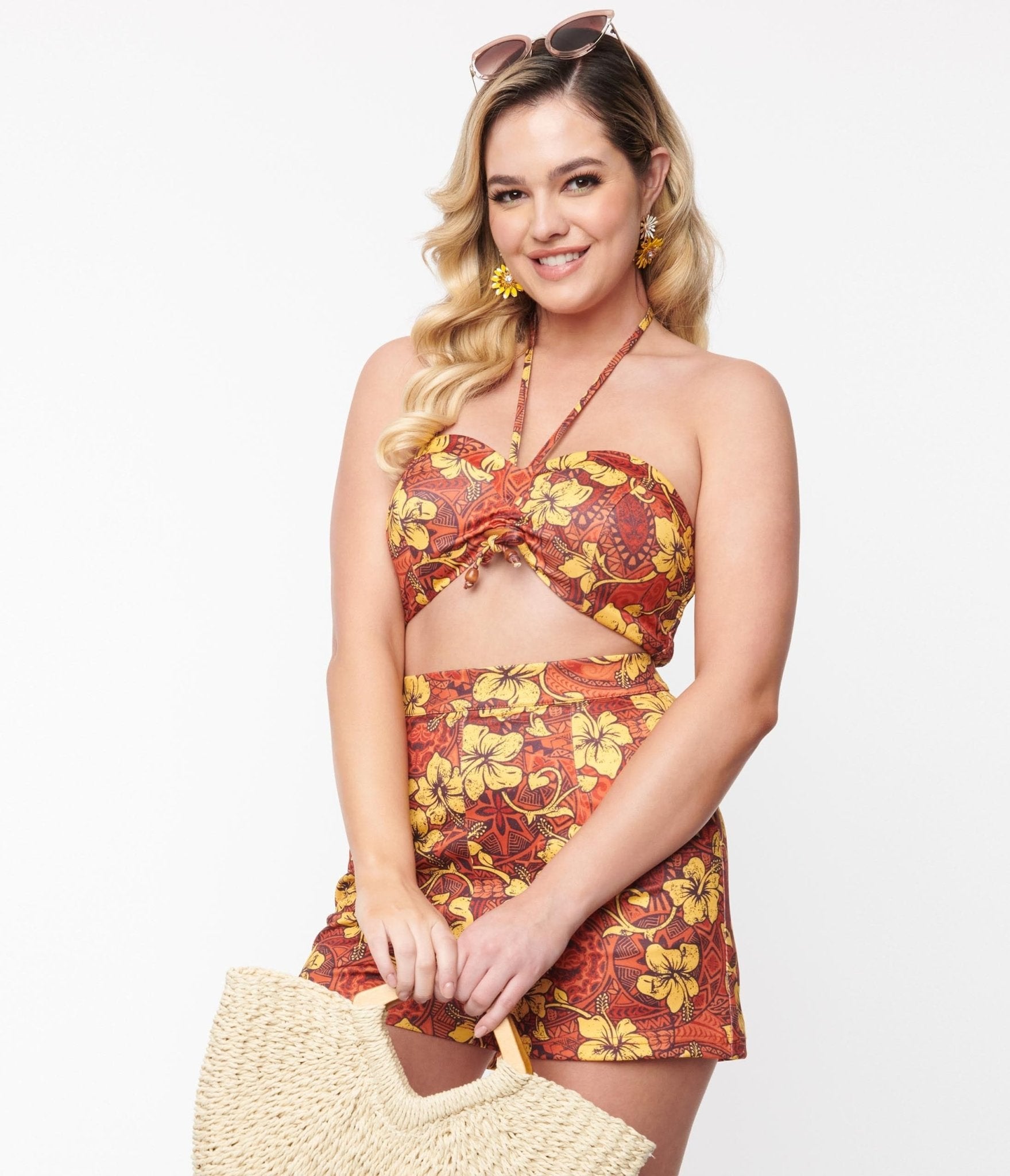 Orange & Yellow Tropical Floral Mimosa Tube Top - Women's Summer Beachwear for Vacation, Pool Party & Festival Outfits