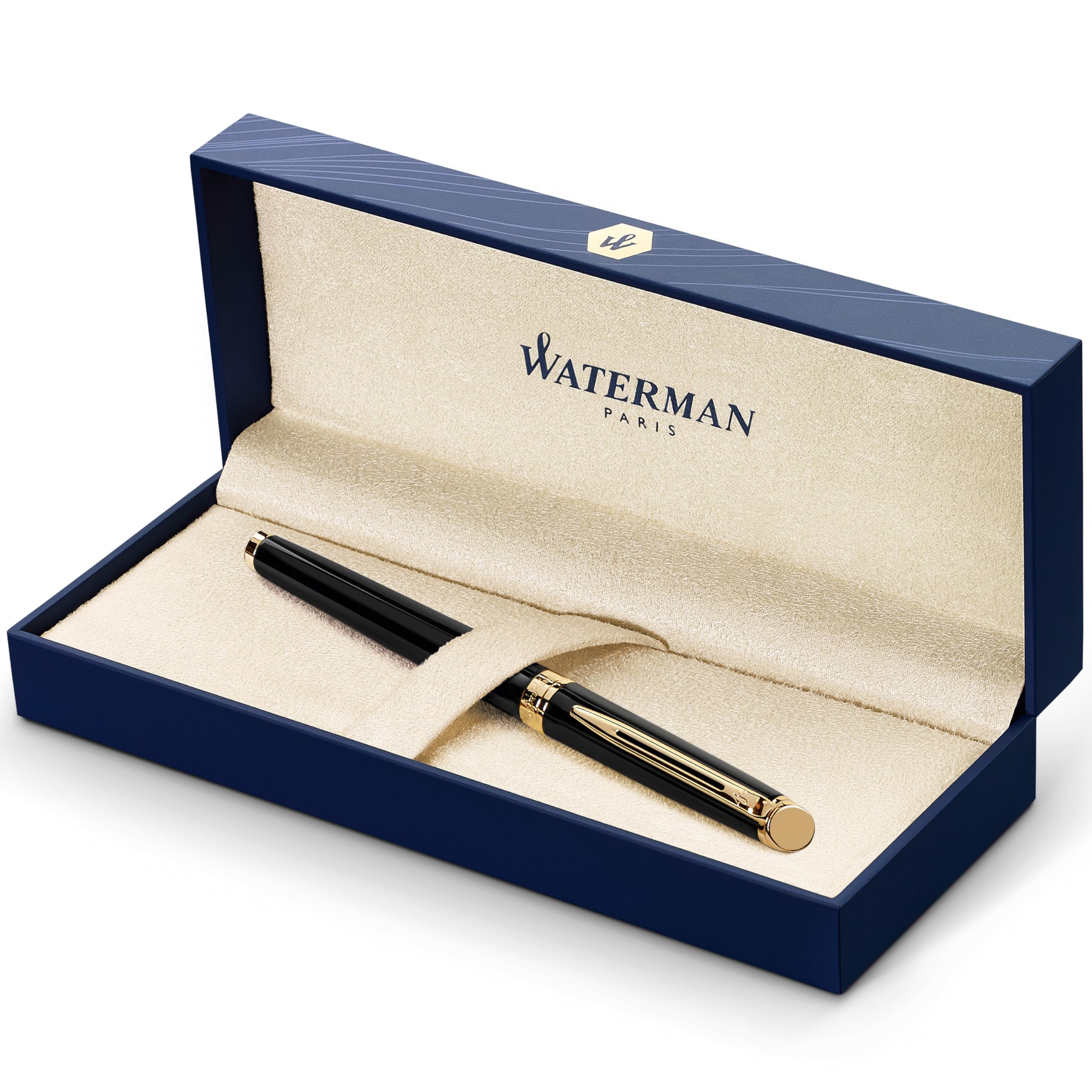 Waterman Hémisphère Rollerball Pen - Gloss Black with 23k Gold Trim, Fine Point Black Ink, Gift Box - Premium Writing Instrument for Business, Gifts & Everyday Use