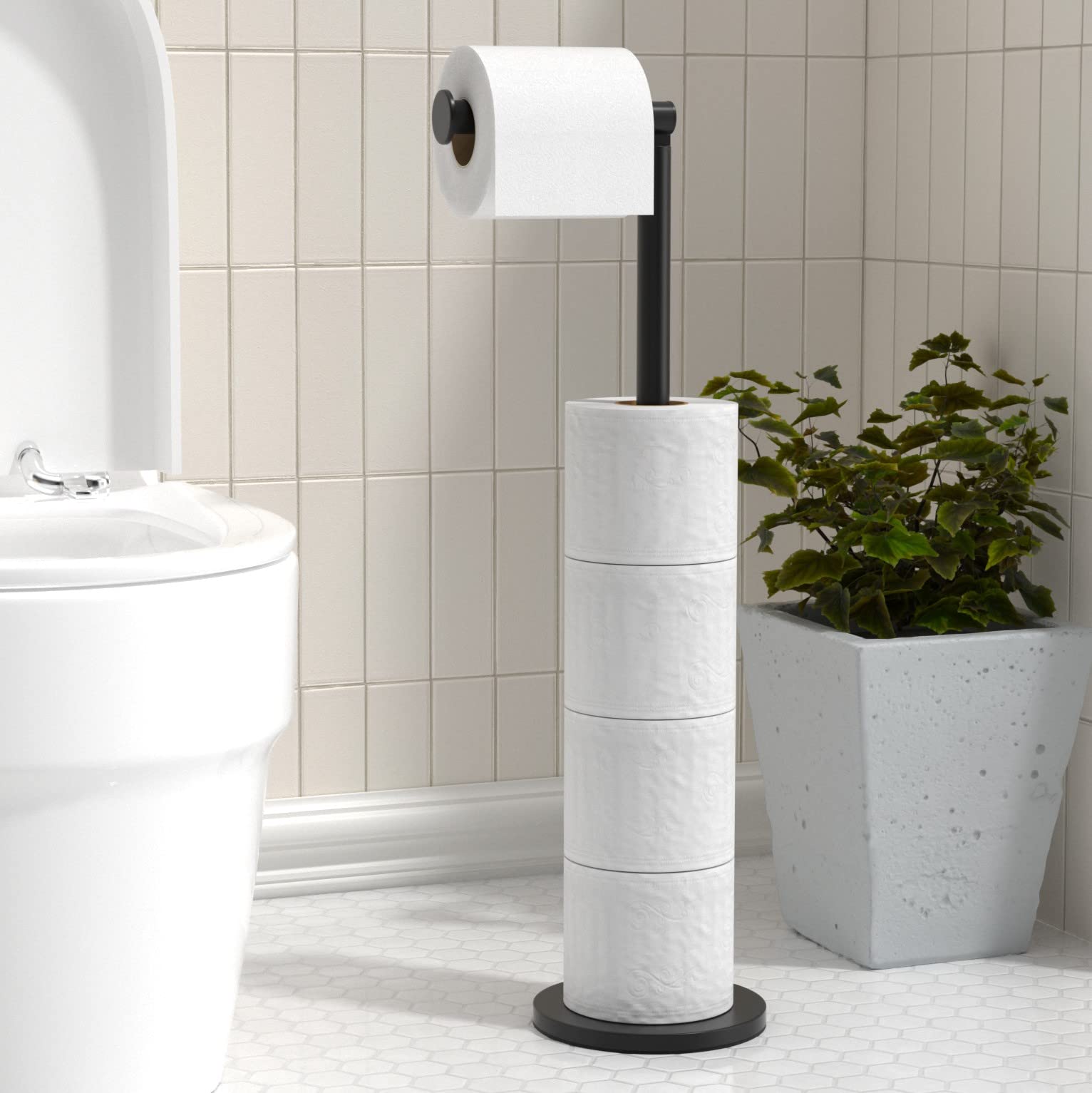 Stainless Steel Free Standing Toilet Paper Holder - Foldable Bathroom Tissue Roll Stand with Anti-Rust Base, Holds 5 Rolls - Perfect for Small Bathrooms, RVs & Guest Toilets