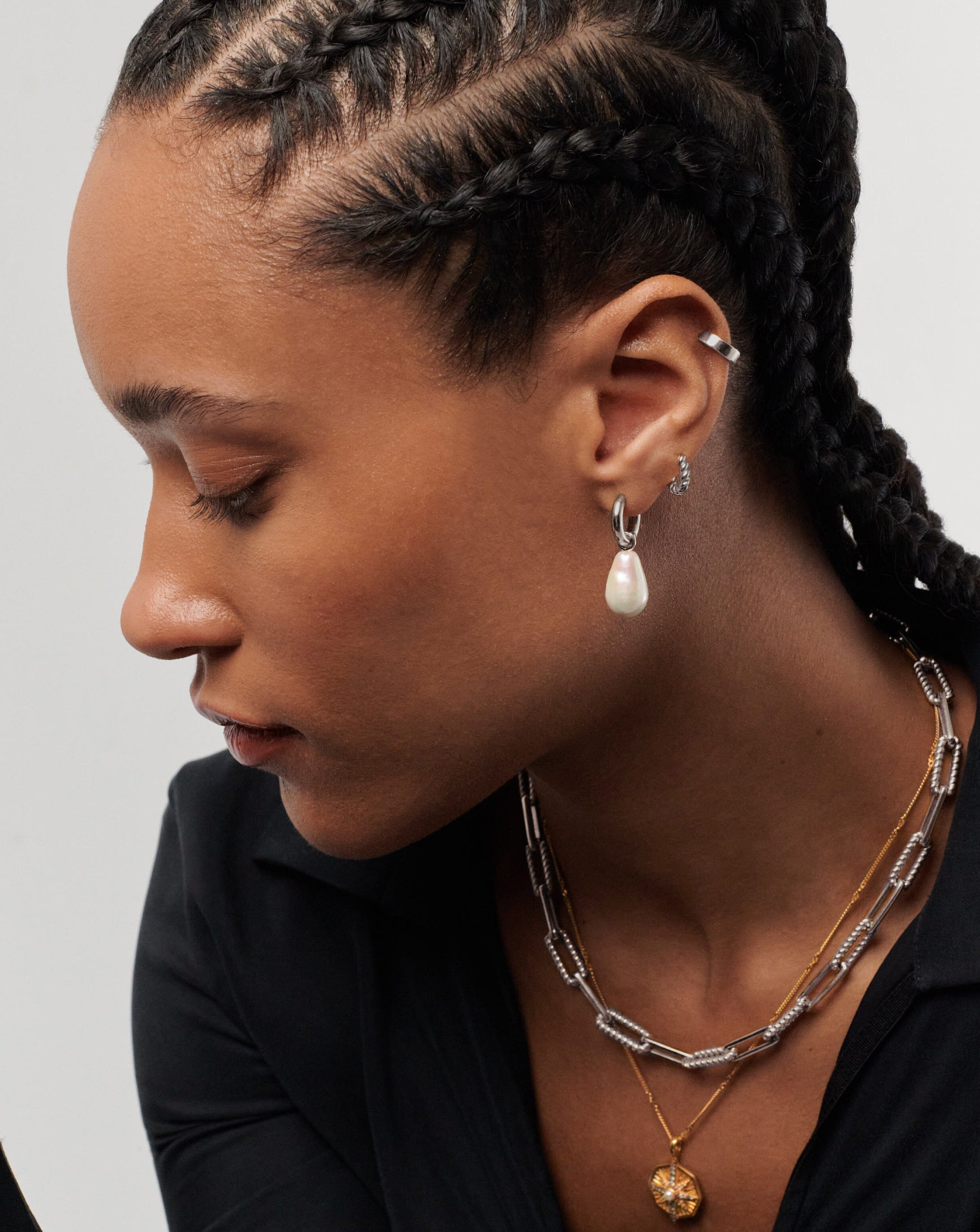 Baroque Pearl Drop Tunnel Mini Hoop Earrings - Sterling Silver 925 | Elegant Boho Jewelry for Women | Perfect for Parties, Weddings & Everyday Wear