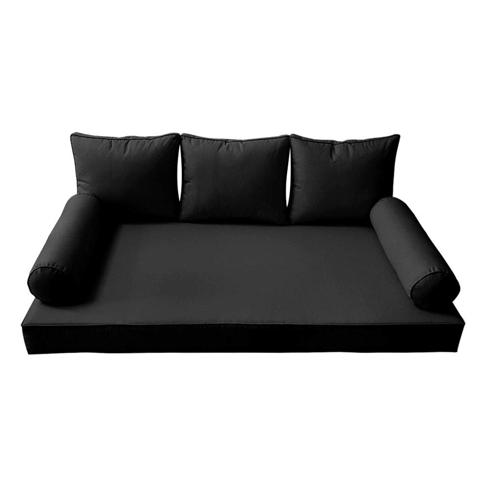 Prolinemax Outdoor Style 3 Full Piped Trim Daybed Mattress Bolster Pillow Fitted Sheet Cover Only - AD109 | Waterproof & Durable for Patio, Sunroom & Guest Bed