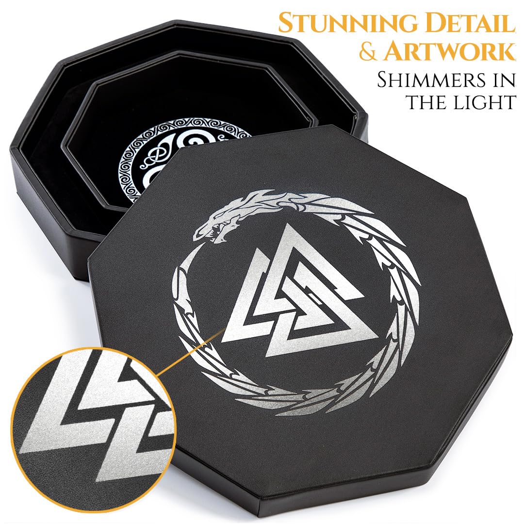 Valknut & Dragon Design 8 Inch Dice Rolling Tray for DND, RPG Games - Durable Tabletop Gaming Accessory with Storage Box - Perfect for Dungeons & Dragons, Pathfinder, Magic The Gathering Game Nights