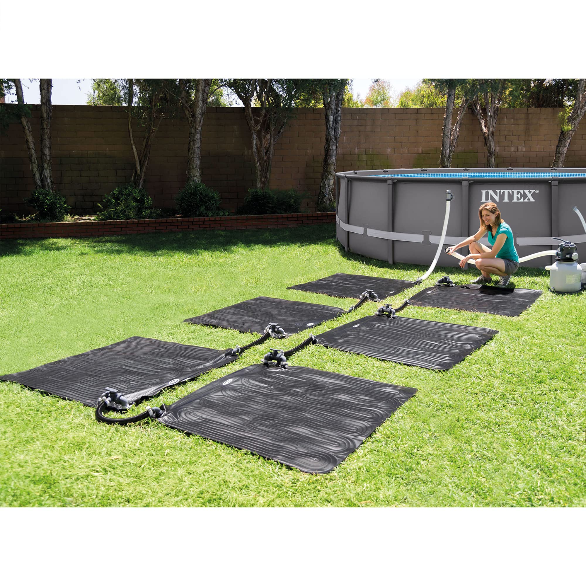 Intex 47x47 Inch Solar Pool Heater Mat - 2 Pack for 8,000 Gallon Above Ground Pools with Hose Attachment & Bypass Valve - Energy Efficient Heating Solution for Summer Backyard Swimming