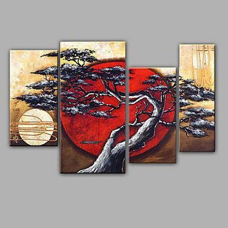 4 Piece Canvas Tree and Moon Paintings - Large Acrylic Wall Art for Living Room Decor | Buy Nature Inspired Art Online for Home & Office Decoration