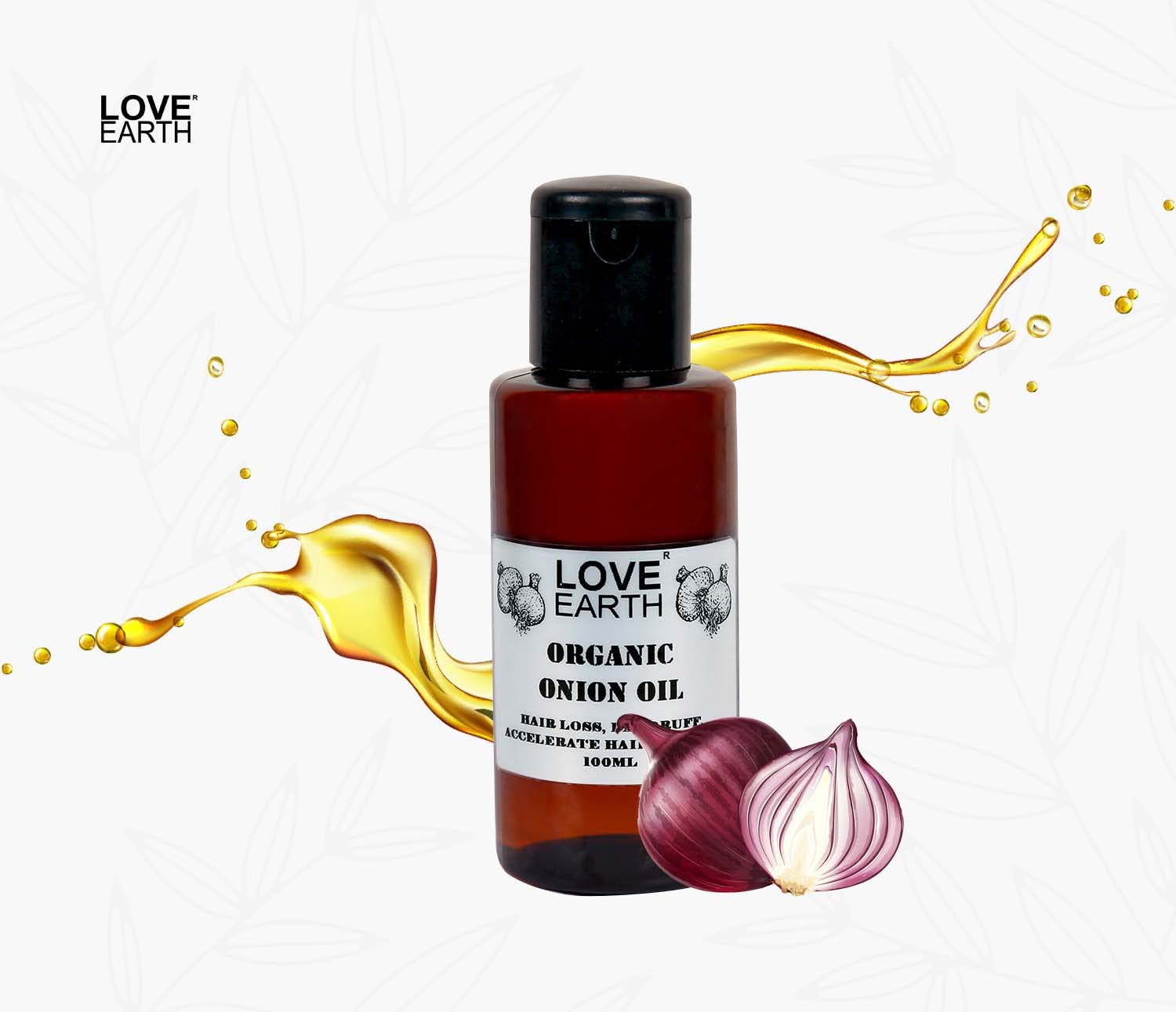 Love Earth Organic Onion Hair Oil for Hair Growth - 100ml | Prevents Hair Loss & Dandruff | Nourishes Scalp | Perfect for Daily Hair Care & Damaged Hair Repair