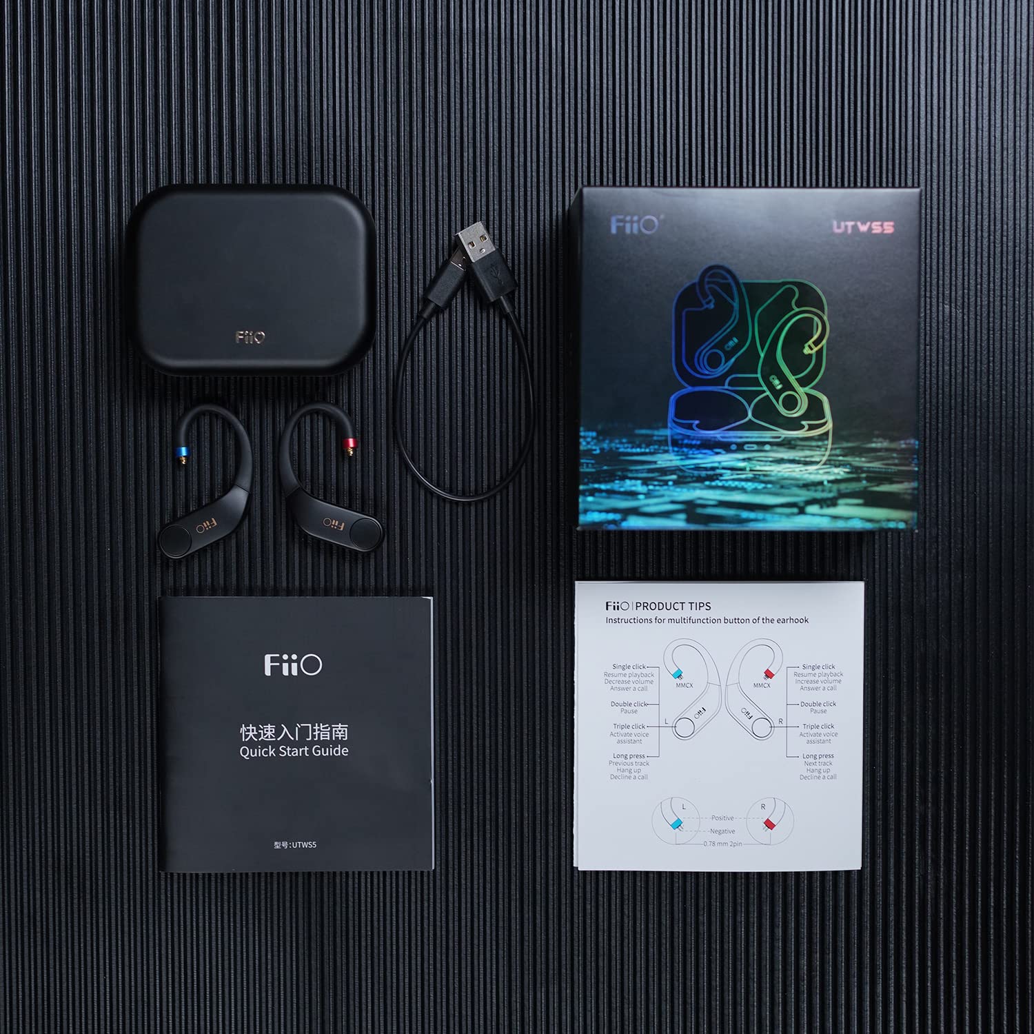 FiiO UTWS5 Hi-Res Wireless Bluetooth 5.2 Ear Hook Amplifier - 96kHz/24bit Audio, 30hr Battery Life, IPX4 Waterproof, 0.78mm 2-Pin Connector - Perfect for Gym, Running & Travel