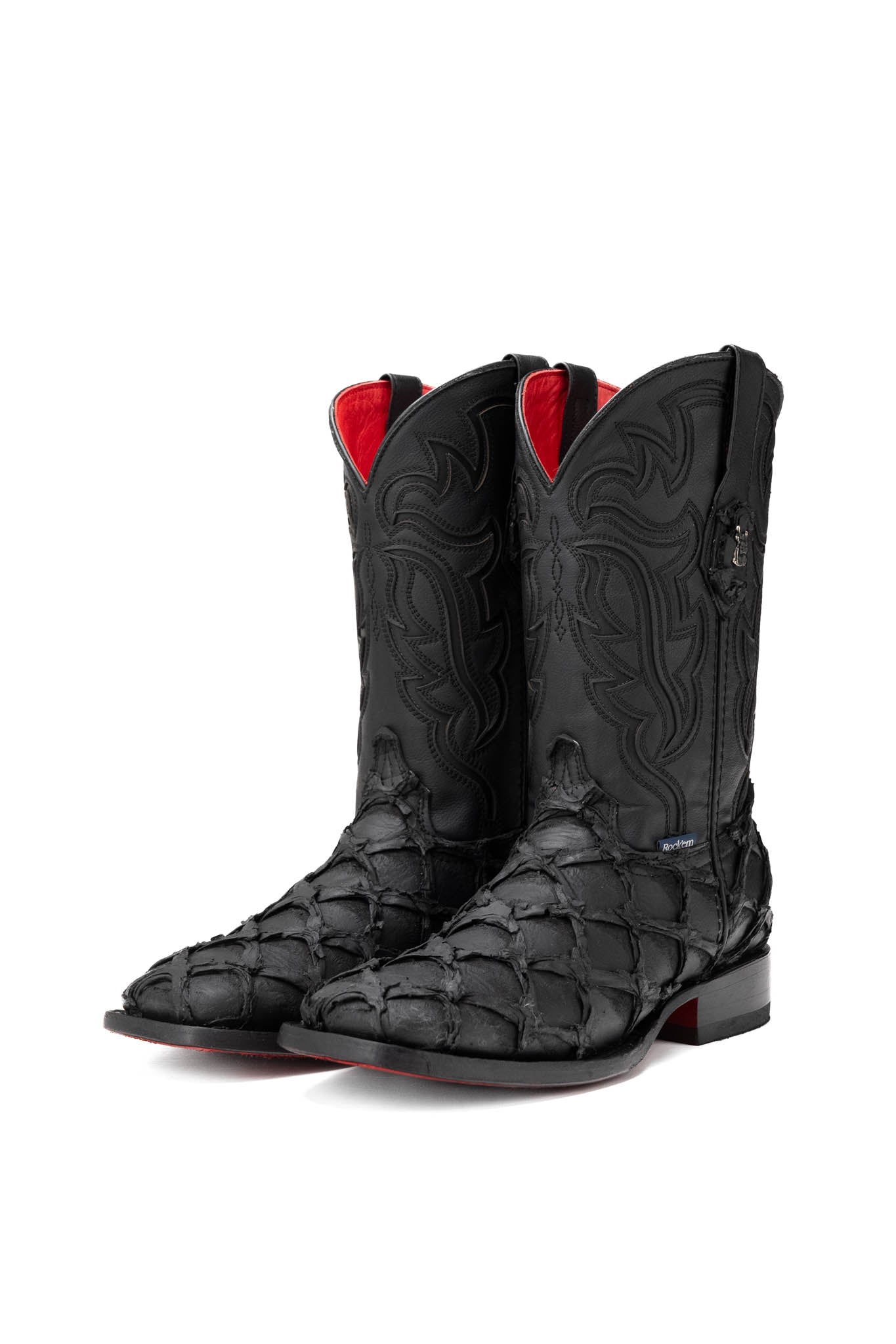 Authentic Shelby Pirarucu Red Bottom Square Toe Cowboy Boots for Men - Western Style Riding Boots for Country Music Festivals & Rodeo Events