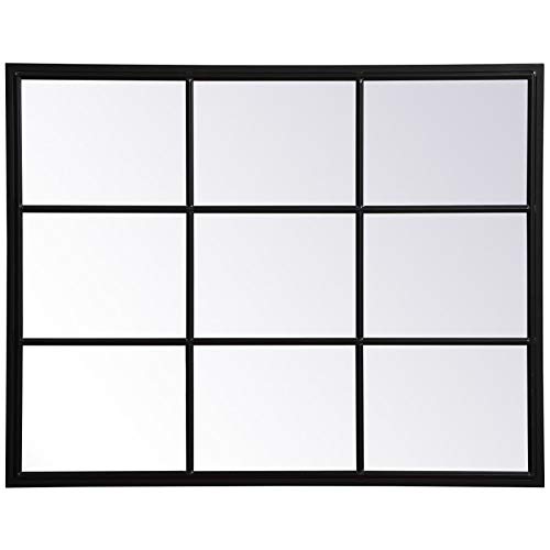 Allora 40x32 Inch Black Mid-Century Modern Metal Windowpane Frame Clear Wall Mirror - Perfect for Living Room, Bedroom, or Entryway Decor