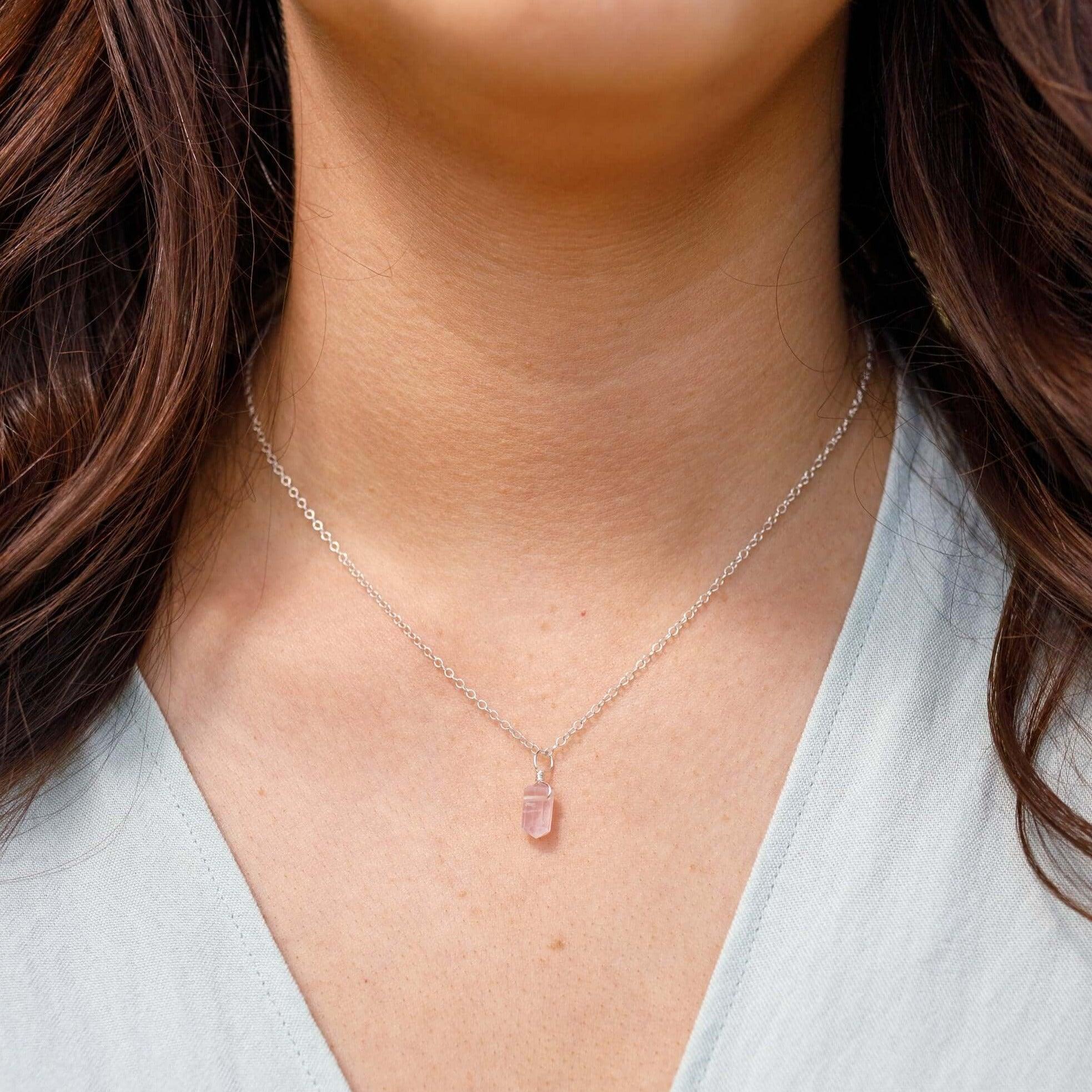Rose Quartz Mini Double Terminated Crystal Point Pendant Necklace - Healing Crystal Jewelry for Women, Spiritual Gift & Chakra Balancing | Perfect for Meditation, Energy Work & Everyday Wear