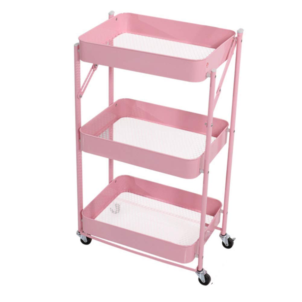 3-Tier Rolling Utility Cart with Wheels & Handles - Pink Kitchen Storage Cart for Organizing Kitchen, Coffee Bar, Microwave, Office & Bathroom - Perfect for Small Spaces, Craft Supplies & Home Organization