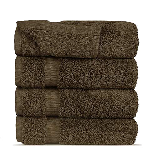 Premium FTB Classic Turkish Luxury Hotel & Spa Kitchen & Hand Towels Set - 4-Piece 16x30 Inches Absorbent Cotton Towels (Chocolate Brown) for Bathroom, Kitchen & Spa Use