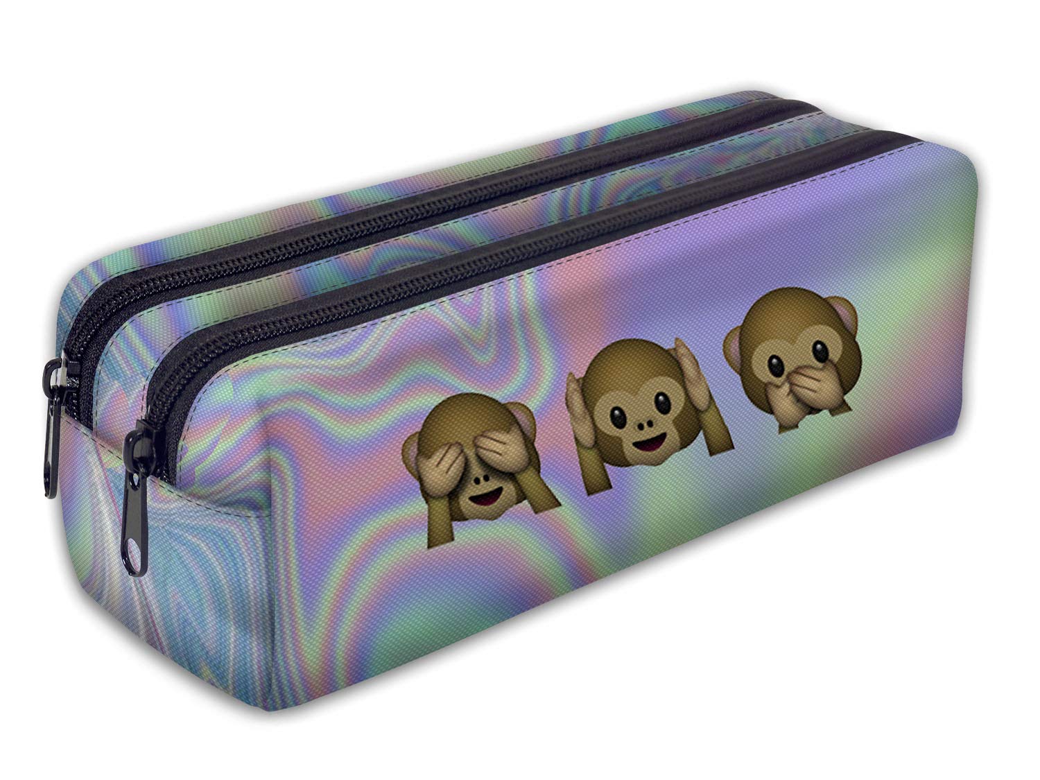 2 Compartments Pencil Case & Toiletry Bag - Multi-Purpose Vanity Organizer for Makeup, Phone, Stationery - Perfect for School, Travel & Daily Use - Hollo Monkey [107]