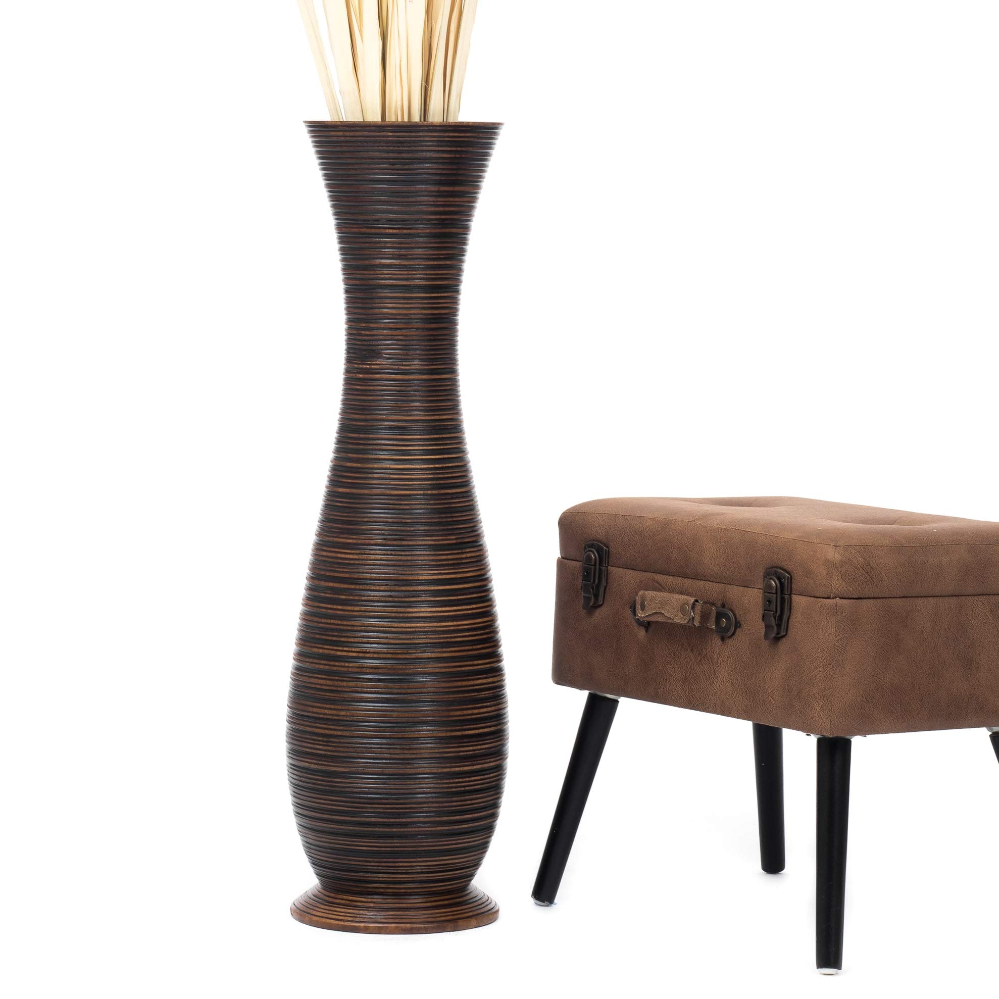 Leewadee 36 Inch Large Brown Wooden Floor Vase - Farmhouse Decor for Flowers, Fake Plants & Pampas Grass - Perfect for Living Room, Entryway & Home Styling