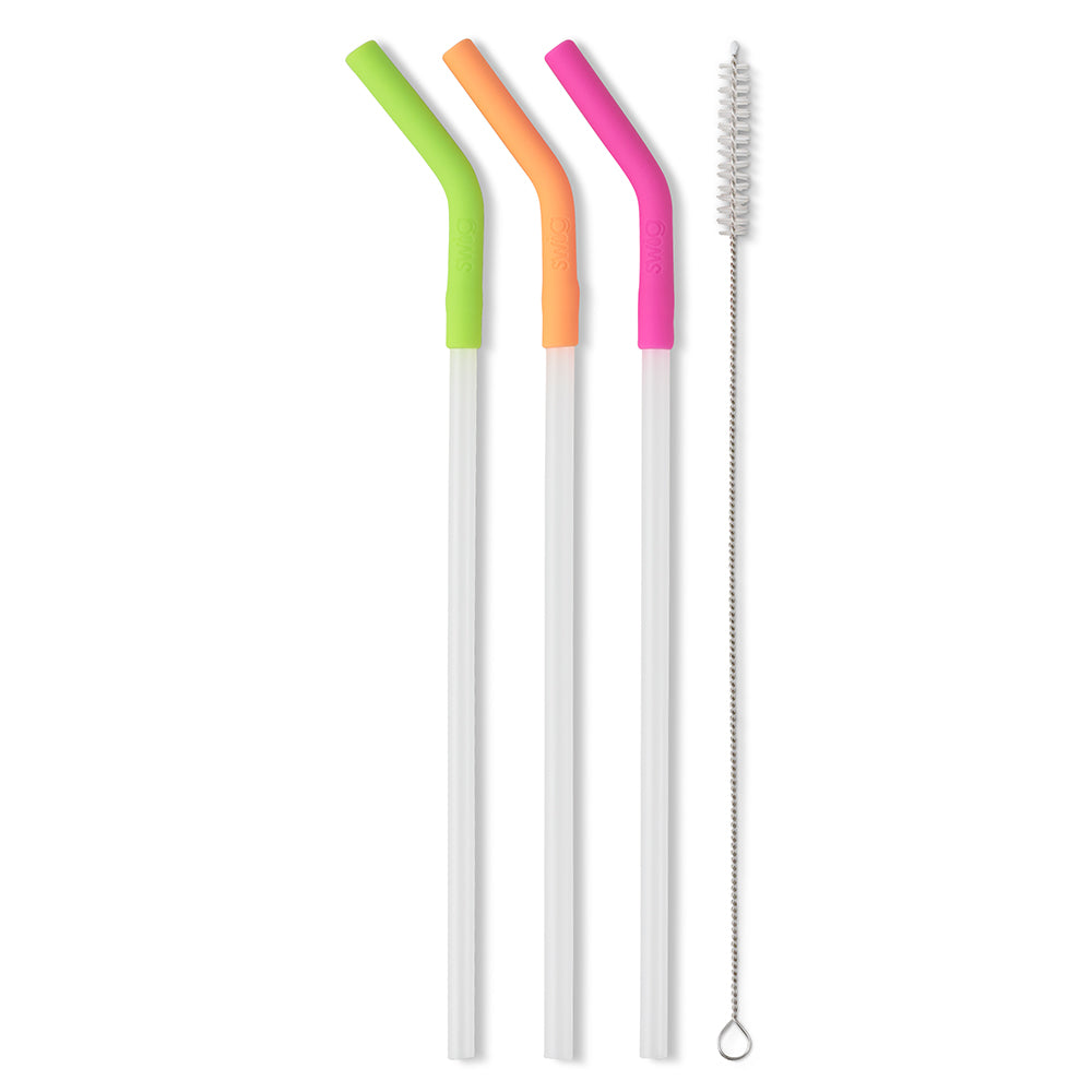 Neon Lime Orange Berry Reusable Straw Set with Mega Mugs - Eco-Friendly Drinking Accessories for Parties, Smoothies & Iced Coffee at Home or Office