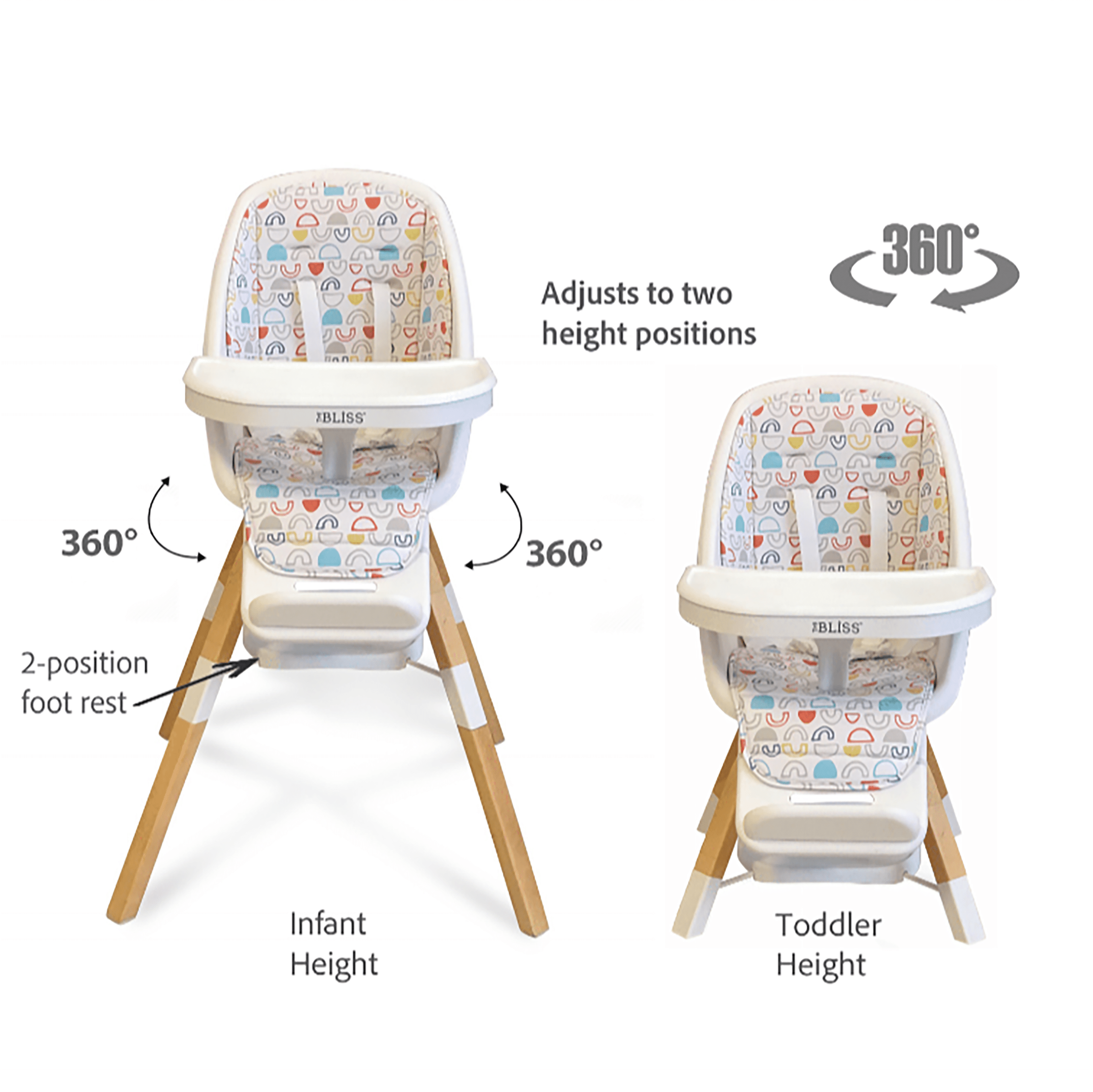 TruBliss 360° Rotating High Chair for Babies & Toddlers - Adjustable Height Convertible Baby Feeding Seat with Removable Tray - Perfect for Dining, Weaning & Playtime at Home