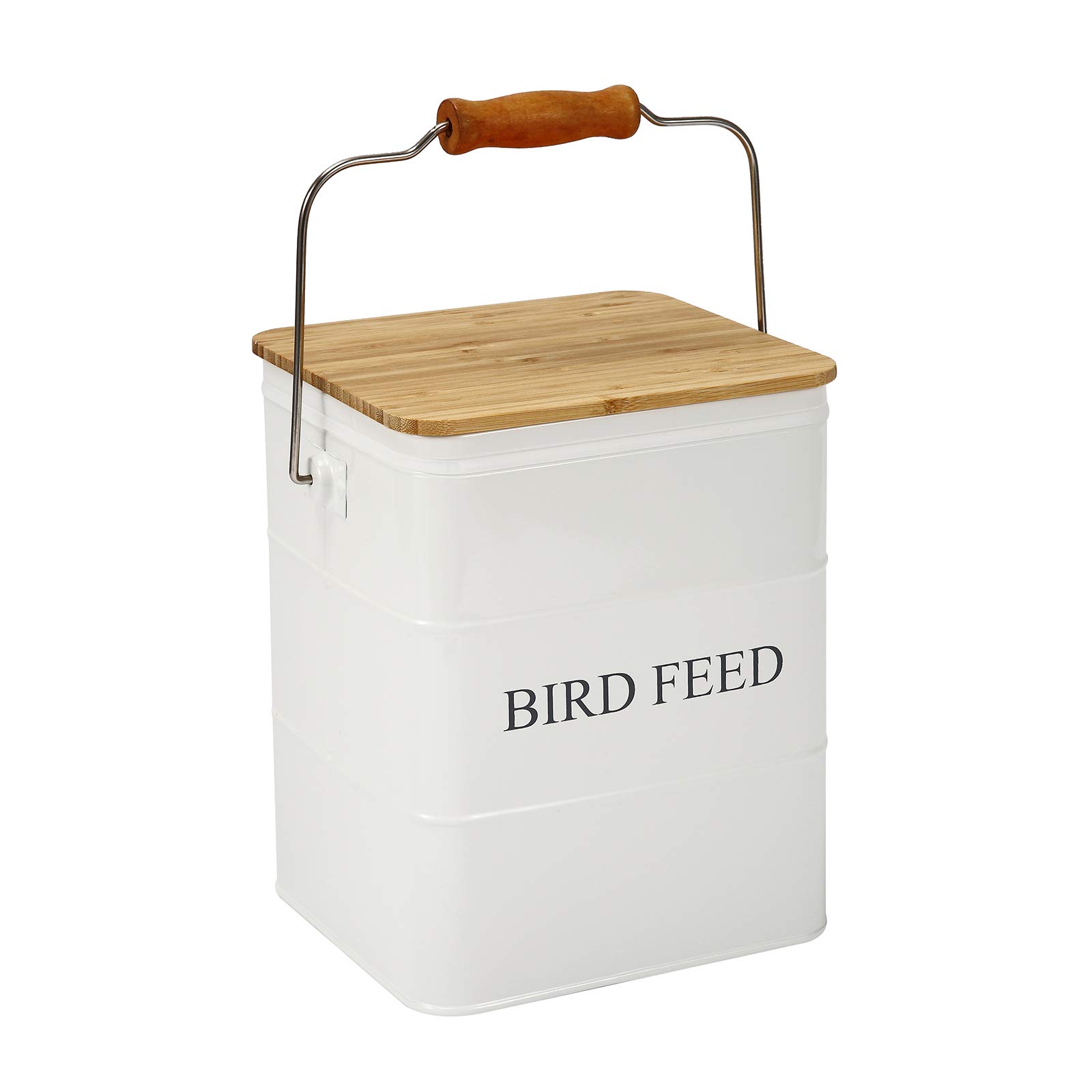 Brabtod Metal Bird Seed Storage Tin with Wooden Lid - 5-6 lbs Capacity for Pet Snacks