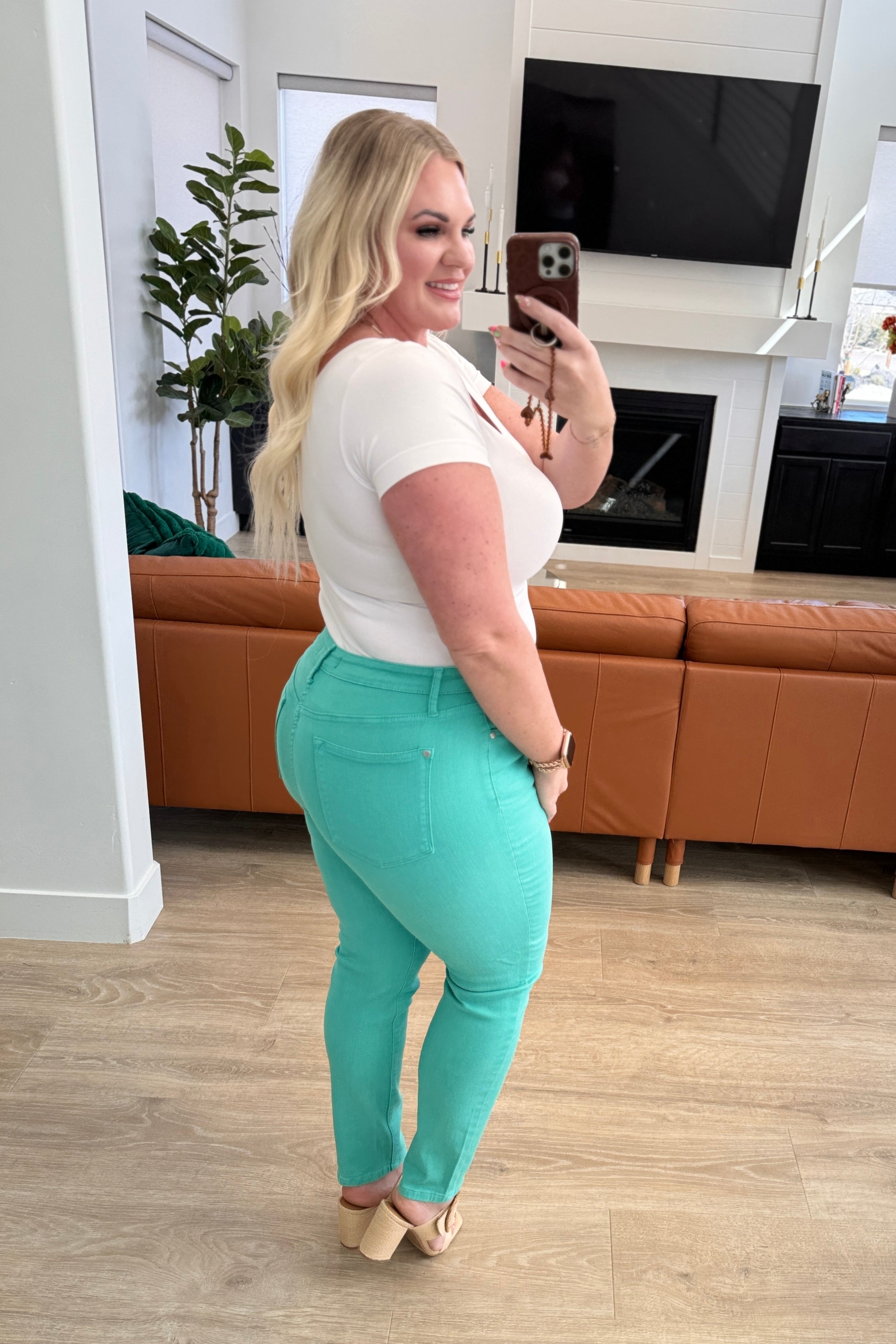 Judy Blue Aqua Marine Bridgette High Rise Garment Dyed Slim Jeans for Women | Stretch Denim Pants | Casual & Work Outfit | Perfect for Everyday Wear, Office, and Date Nights