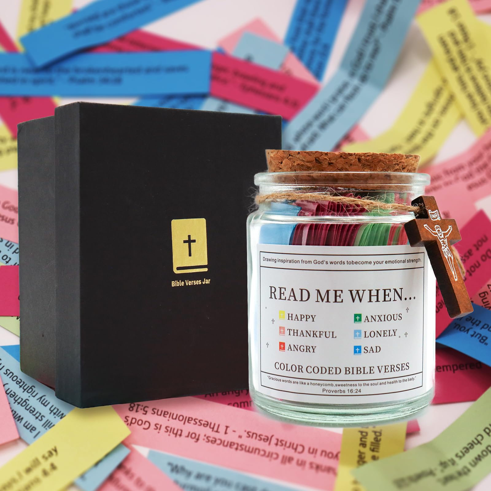 Bible Verse Jar - Inspirational Christian Gift for Women & Men, Scripture Prayer Jar with Daily Bible Verses - Perfect for Bible Study, Church Gifts, Mom, Dad & Friends - Great for Daily Devotion & Spiritual Encouragement