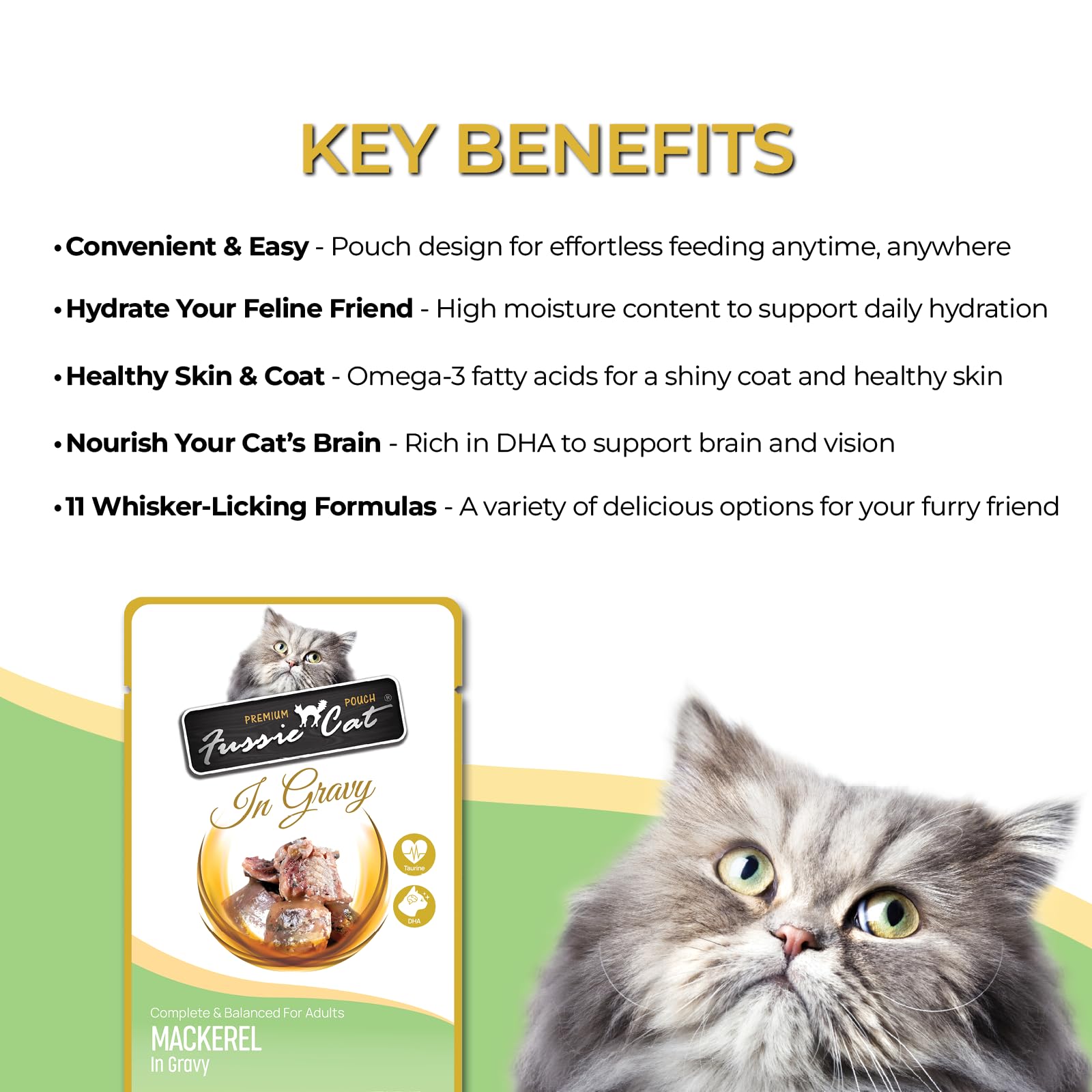 Premium Fussie Cat Mackerel in Gravy - High Protein Wet Cat Food for Adult & Senior Cats - Perfect for Picky Eaters & Mealtime Enrichment