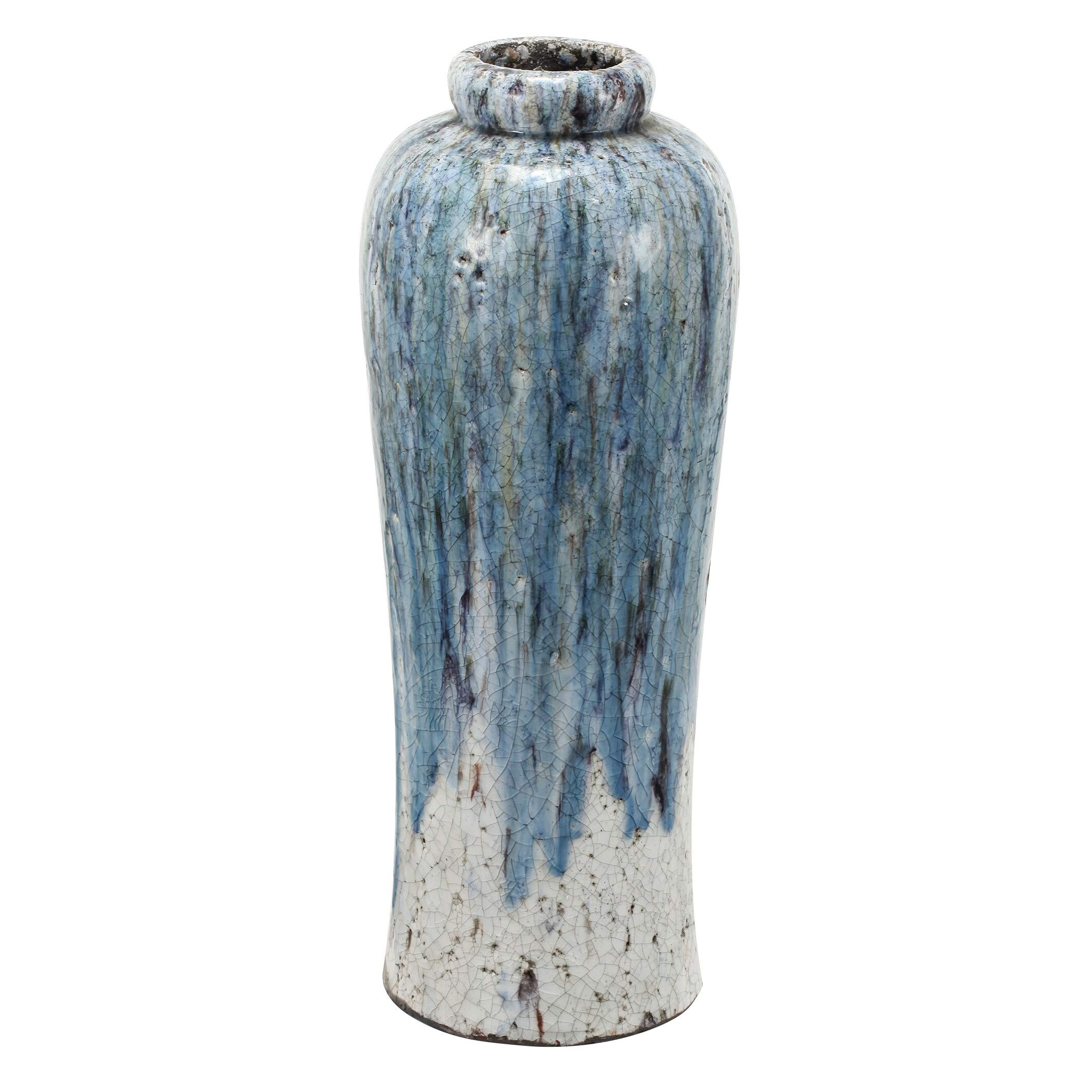 23-Inch Blue and White Terracotta Vase - Handmade Clay Pot for Home Decor, Wedding Centerpieces & Garden Planters
