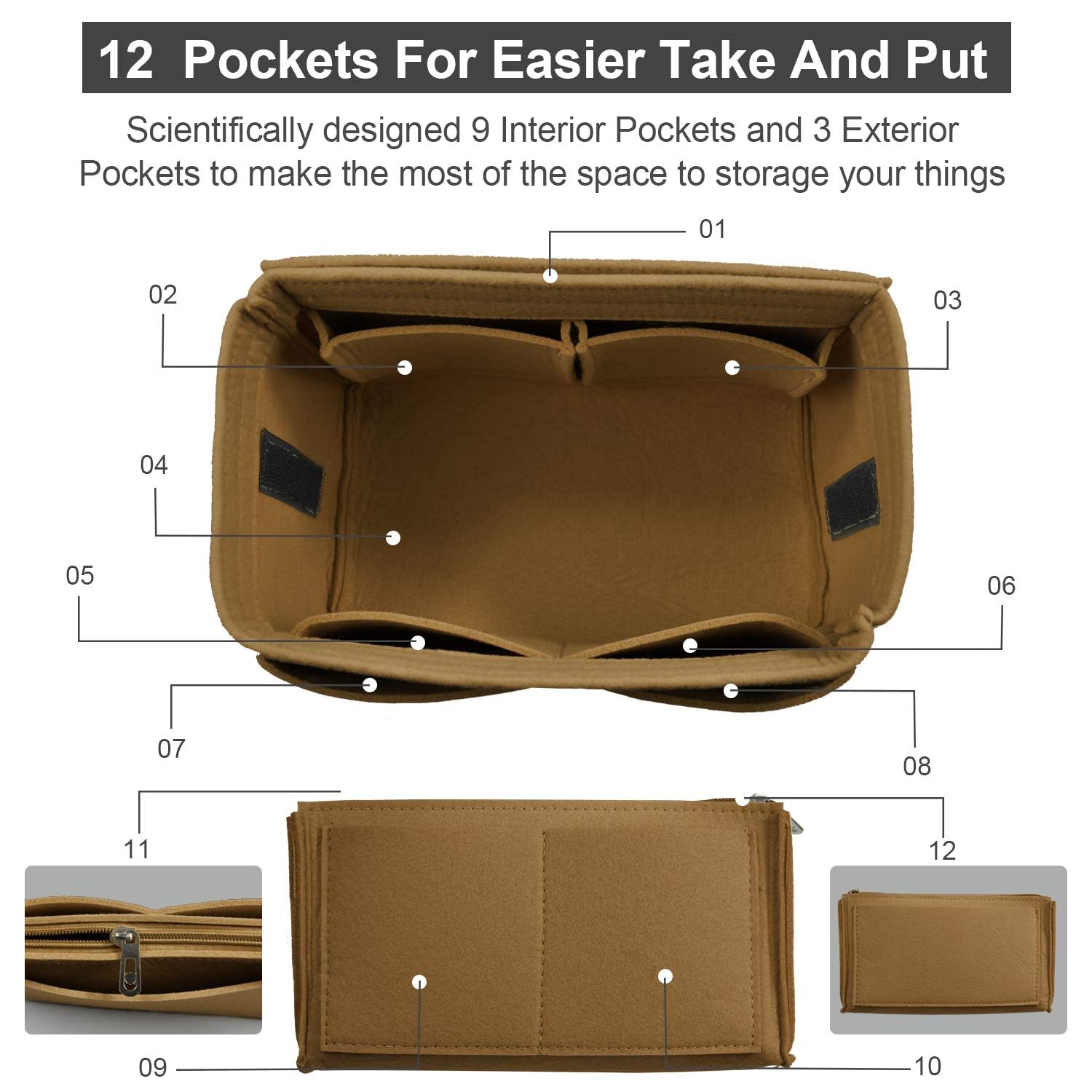 OMYSTYLE Felt Purse Organizer Insert - 5 Sizes Handbag Divider for Longchamp, Neverfull, Speedy & More | Tote Bag Organizer for Women | Perfect for Travel, Work & Daily Use