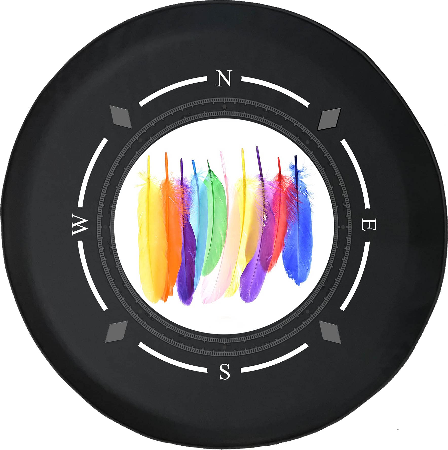 American Unlimited Spare Tire Cover with Compass & Watercolor Feather Design - Universal Fit for SUV, Trailer, RV & Most Vehicles | Durable Wheel Protection for Outdoor Adventures & Road Trips