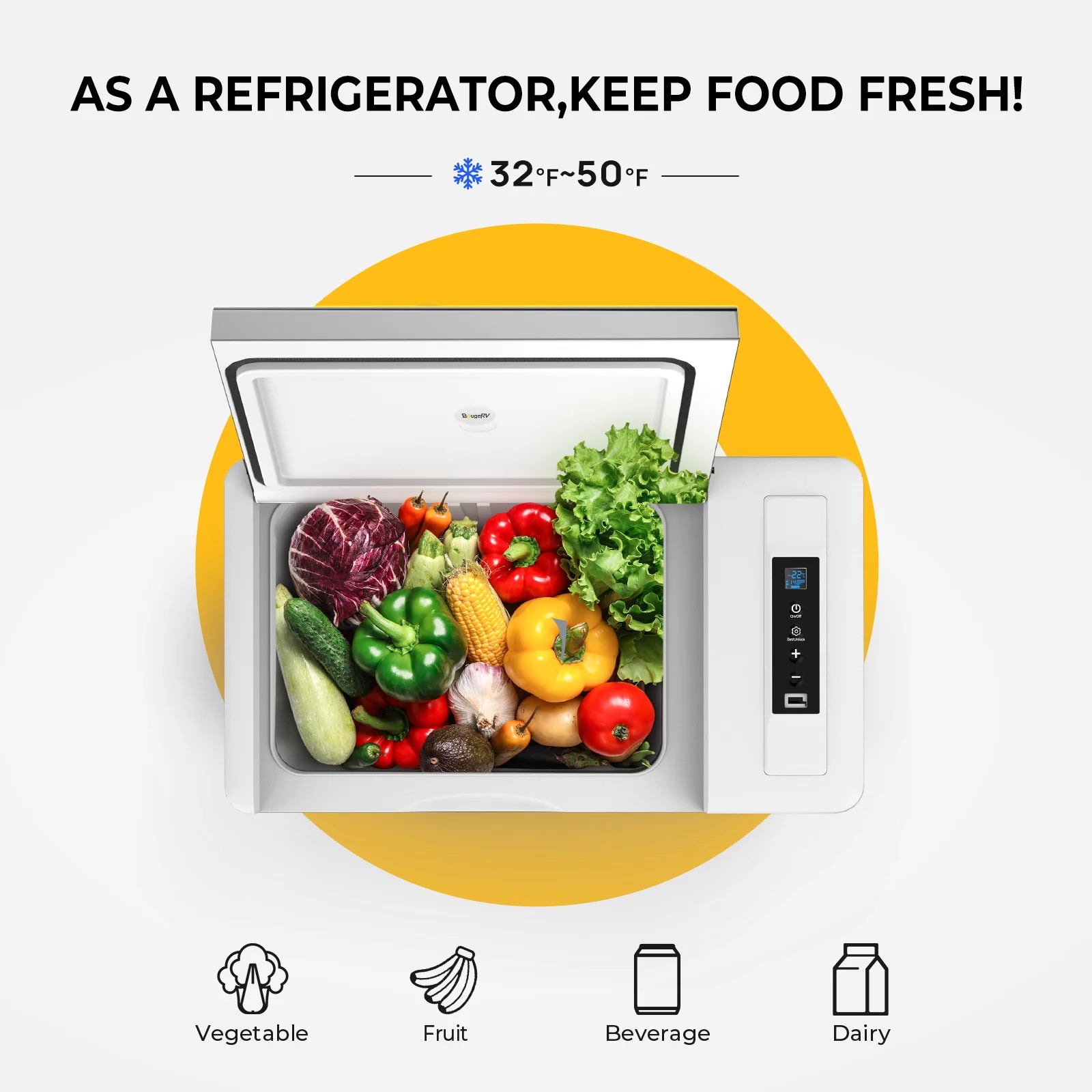 BougeRV 12V 30 Quart (28L) Portable Car Refrigerator Freezer for Camping, Road Trips & Outdoor Adventures - Compact Car Fridge for Food, Drinks & Picnic Storage