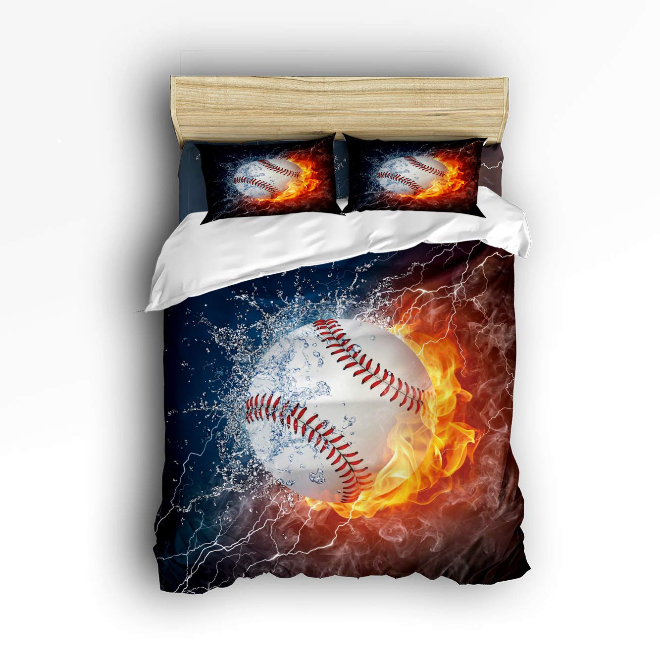 Pink Sky Twin Size 4-Piece Luxury Duvet Cover Set - 3D Baseball with Water Fire Prints Bedding Set, Includes 1 Comforter Cover, 1 Fitted Sheet & 2 Pillowcases - Perfect for Kids' Rooms, Teen Bedrooms & Sports-Themed Decor