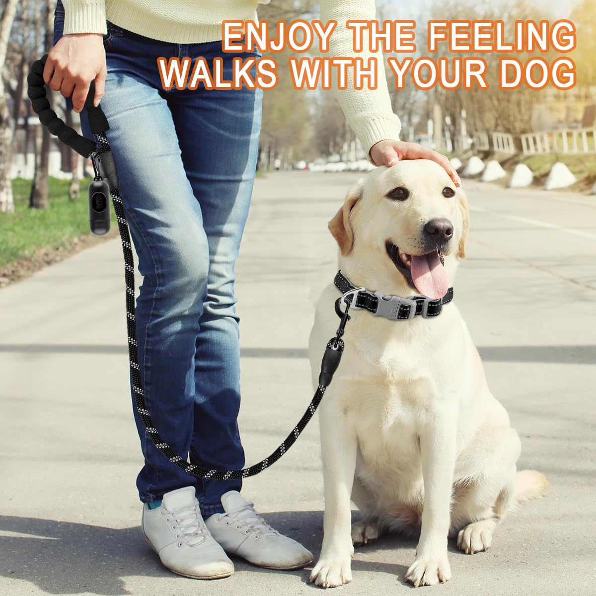 **BARKBAY Heavy Duty Dog Leash for Large Dogs – 4FT, 5FT, 6FT with Comfortable Padded Handle & Reflective Threads – Durable Walking, Training, Running Leash for Medium & Large Breeds (Black) – Perfect for Night Walks, Jogging & Outdoor Adventures**