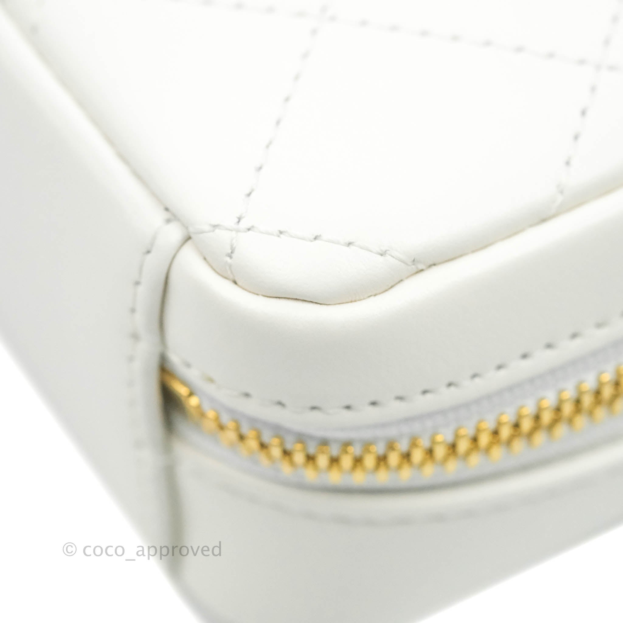 Chanel White Calfskin Circular Handle Zip Around Vanity Case with Gold Hardware - Perfect for Travel, Parties & Everyday Luxury (20S Collection)