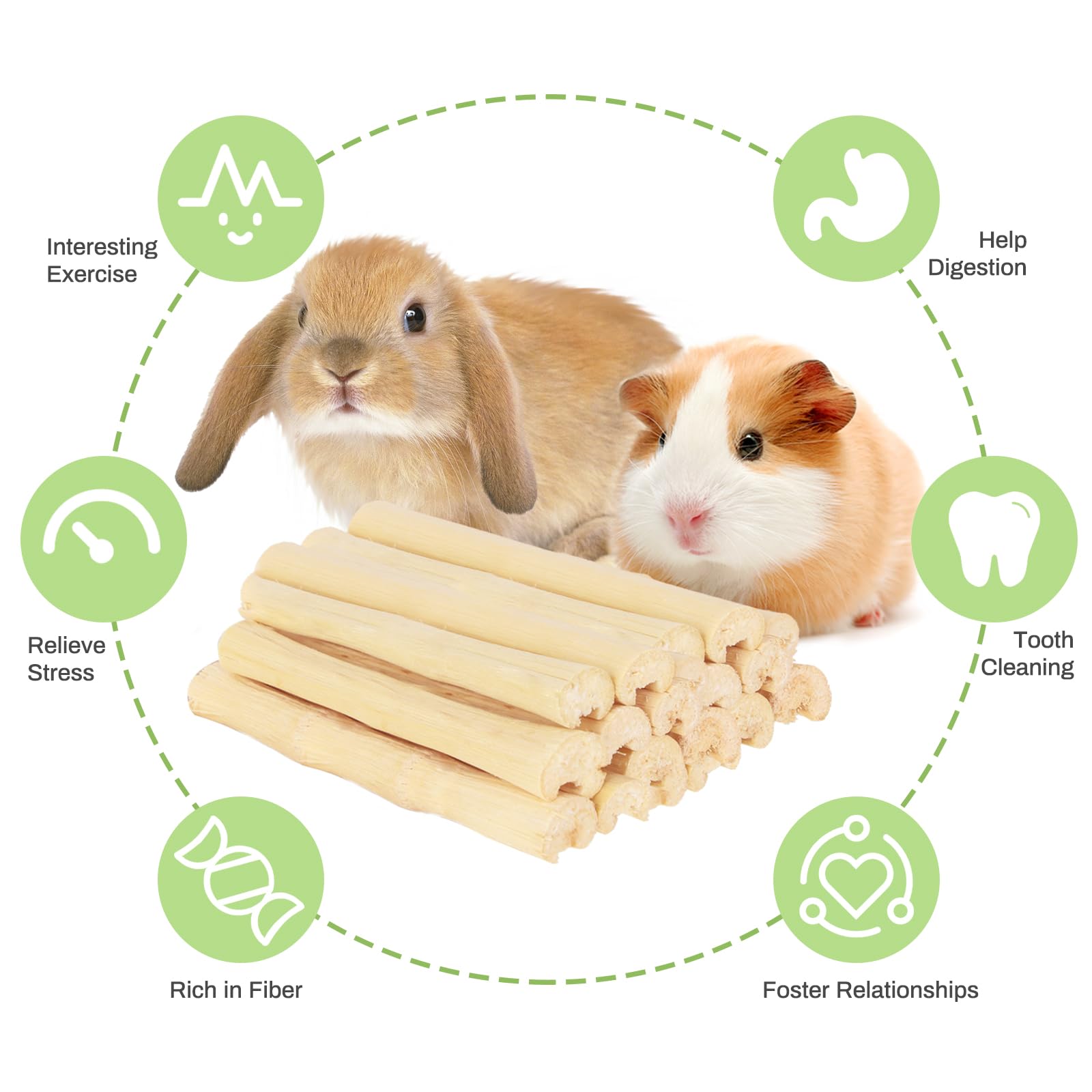 Natural Sweet Bamboo Chew Toys for Rabbits, Guinea Pigs, Hamsters - 330g Small Animal Teeth Cleaning Toy to Prevent Overgrowth | Perfect for Cage Enrichment & Dental Health
