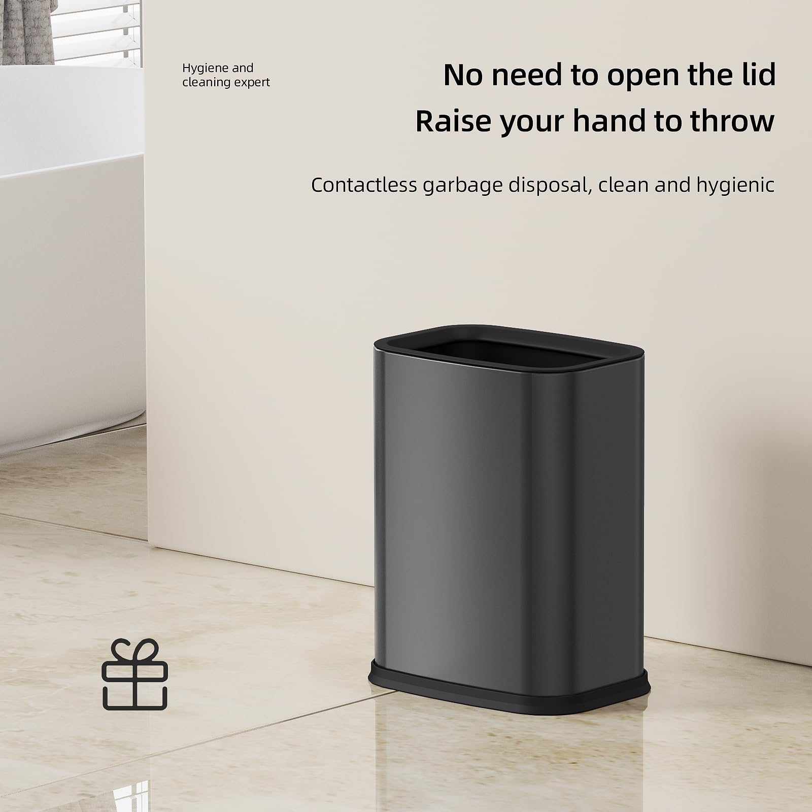 2.6 Gallon Black Metal Bathroom Trash Can with Removable Inner Bucket - Small Office Waste Basket for Bathroom, Kitchen, Bedroom & Office Use