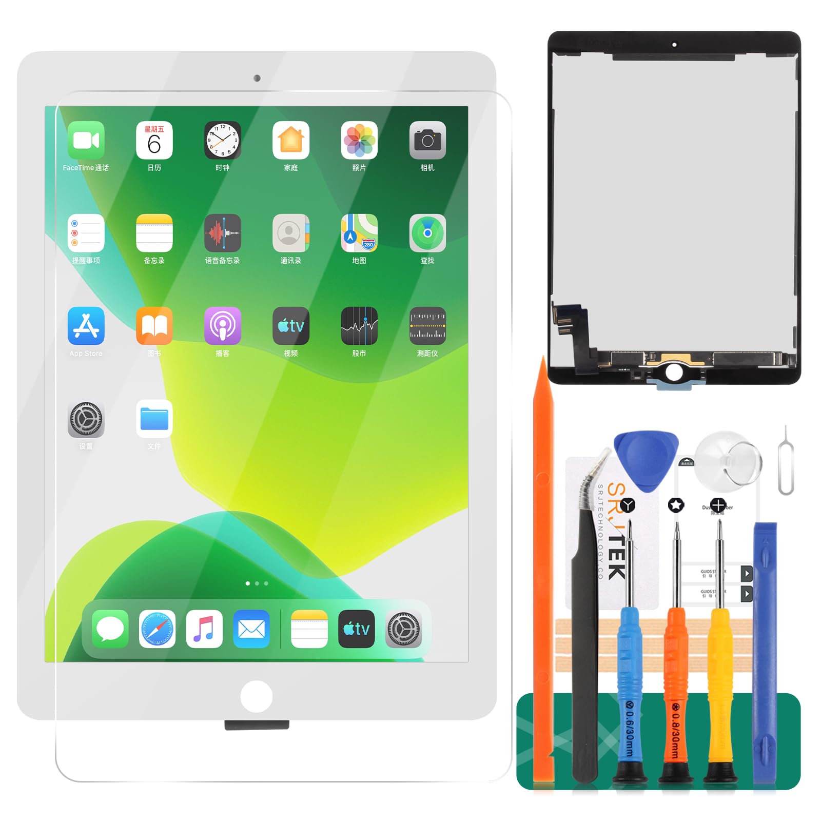 Original iPad Air 2 (2014) LCD Screen Replacement - A1566/A1567 Touch Digitizer Assembly - White (No Home Button) - Perfect for DIY Repair & iPad Air 2nd Generation Display Fix - Home, Office & School Use