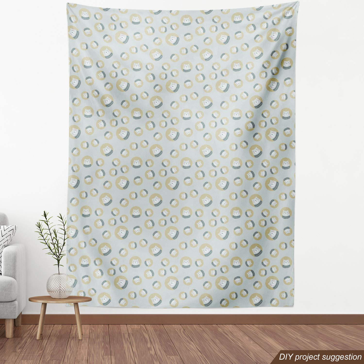 Ambesonne Scandinavian Fabric by The Yard - Polar Bear in Winter Sweater Finnish Animal Design on Pale Backdrop - Decorative Upholstery Fabric for Sofa, Curtains & Home Decor - 10 Yards Pale Blue-Grey Khaki - Perfect for Nordic Living Room & Cozy Winter Decor