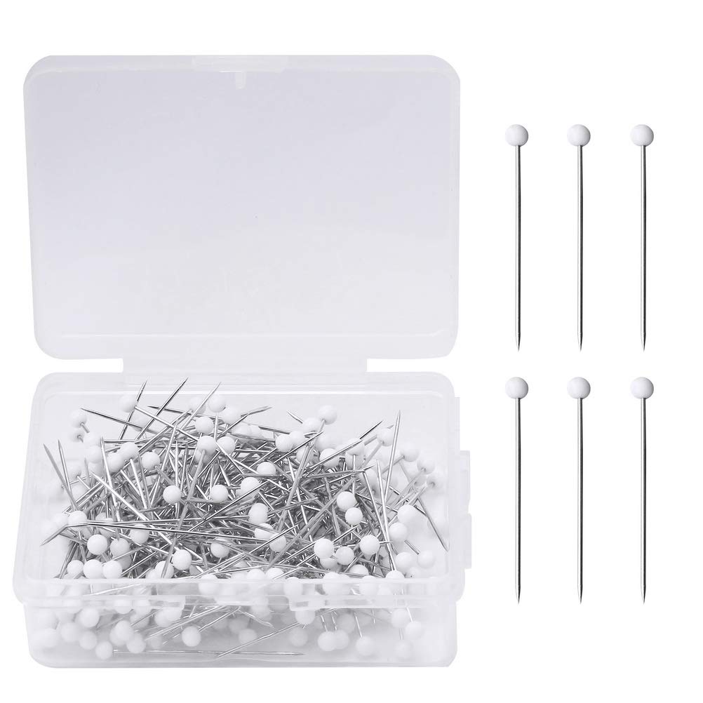 250pcs Glass Head Sewing Pins for Dressmaking & Quilting - White
