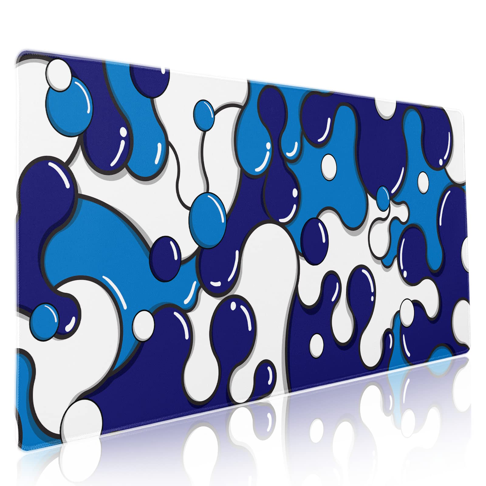Anime Geometric Japanese Extended Gaming Mouse Pad - Navy Blue & White XXL Non-Slip Rubber Base (90x40cm/35.4x15.7in) with Stitched Edge - Perfect for Gaming, Laptop & Computer Desktop Workspace