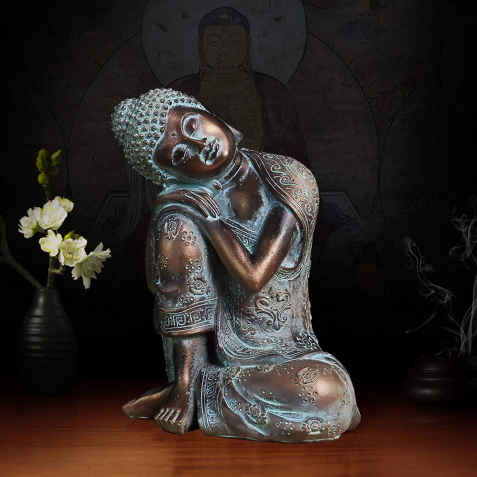 Handcrafted Resin Buddha Statue - Southeast Asian Style Outdoor Garden Decor for Patio, Deck & Porch - Feng Shui Sitting Figurine for Meditation & Zen Home Decor