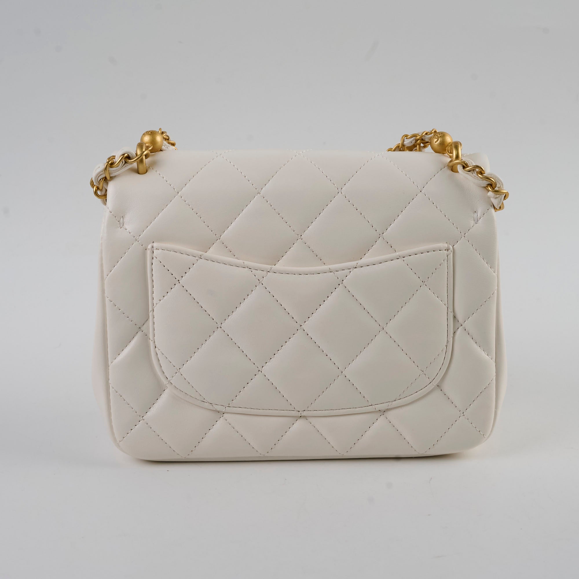 Chanel Square Seasonal Pearl Flap Bag in White Lambskin Leather with Microchip - Luxury Designer Handbag for Women, Perfect for Parties, Weddings & Special Occasions