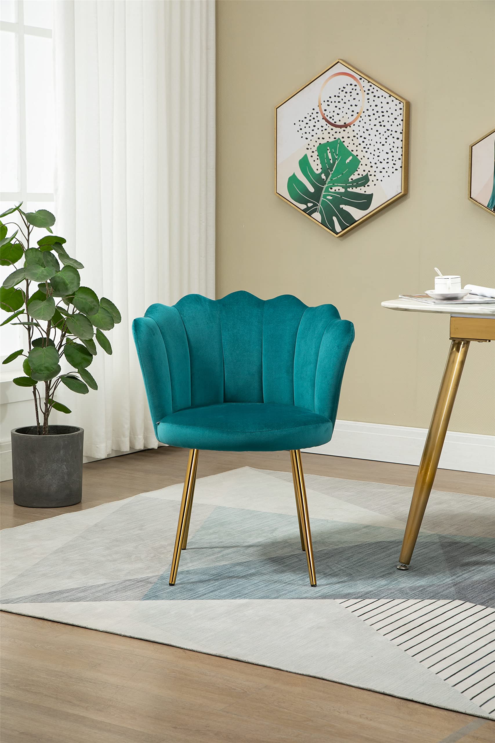Velvet Upholstered Dining Chair with Gold Legs - Elegant Tufted Living Room & Bedroom Vanity Chair - 250lbs Capacity - Perfect for Dining Room, Office Desk & Leisure (Teal Blue)